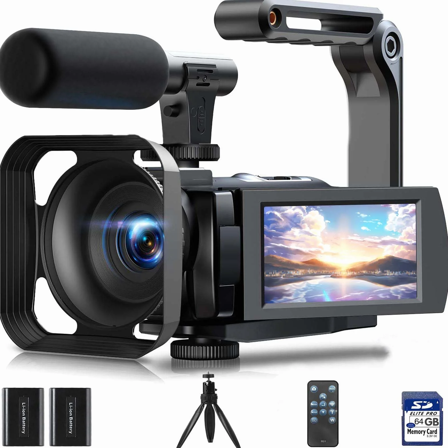 Videocamera 5K 56MP WiFi 16X Zoom Digitale con IR Visione Notturna Vlogging Camera, 3.0" IPS Schermo Video Camera per Youtube con Stabilizzatore, Scheda SD da 64 GB, Telecomando, Microfono, batterie