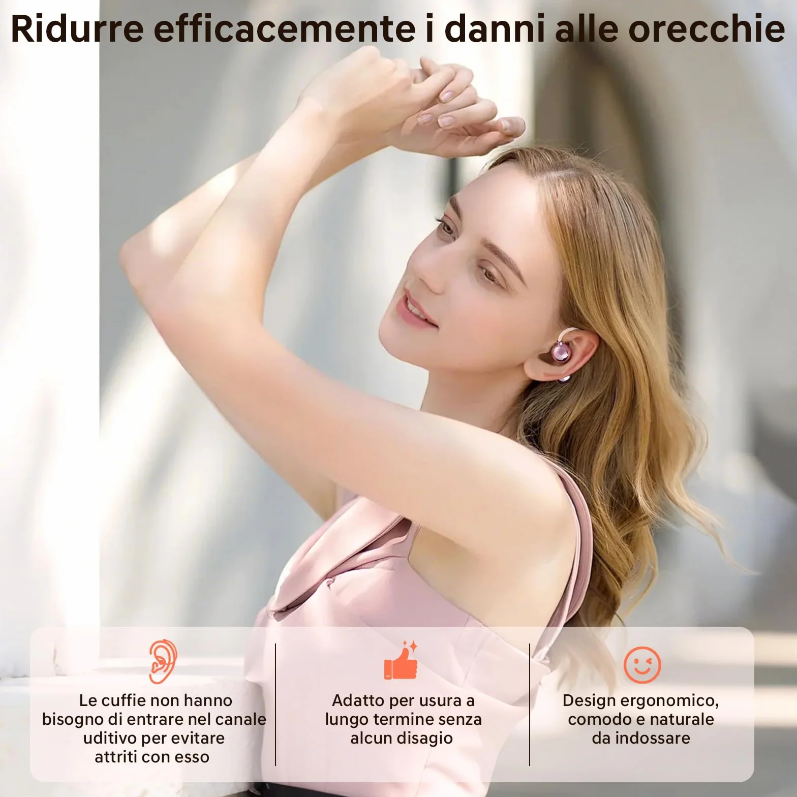 Open Ear Cuffie, Auricolari Wireless Bluetooth 5.4 con Bassi Potenti e Chiamate Chiare, Cuffie sportive Bluetooth Super Confortevole, Non C'è Bisogno Di Andare In Profondità Nel Canale Uditivo
