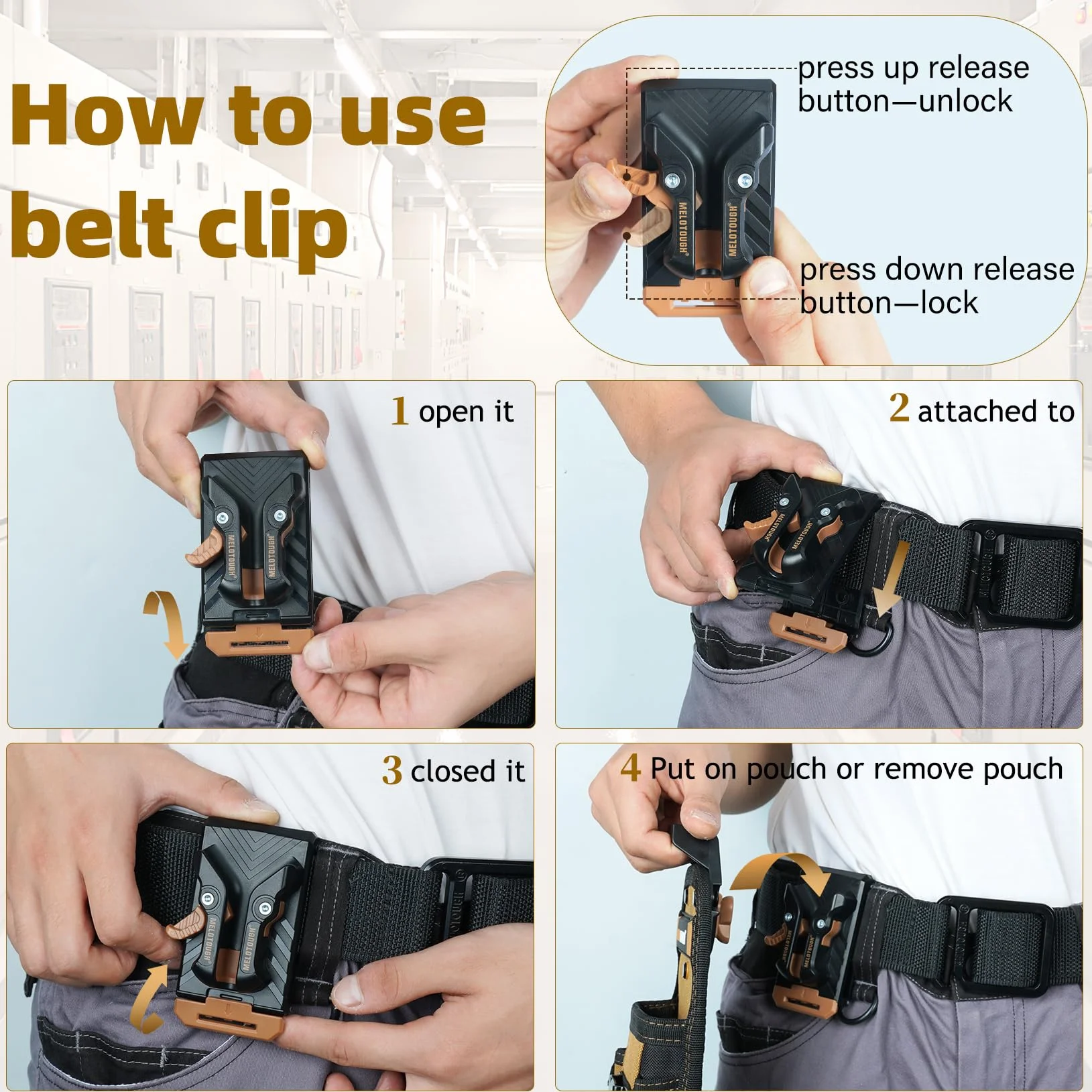MELOTOUGH Piccola custodia per attrezzi con clip da cintura a sgancio rapido, porta utensili per elettricisti