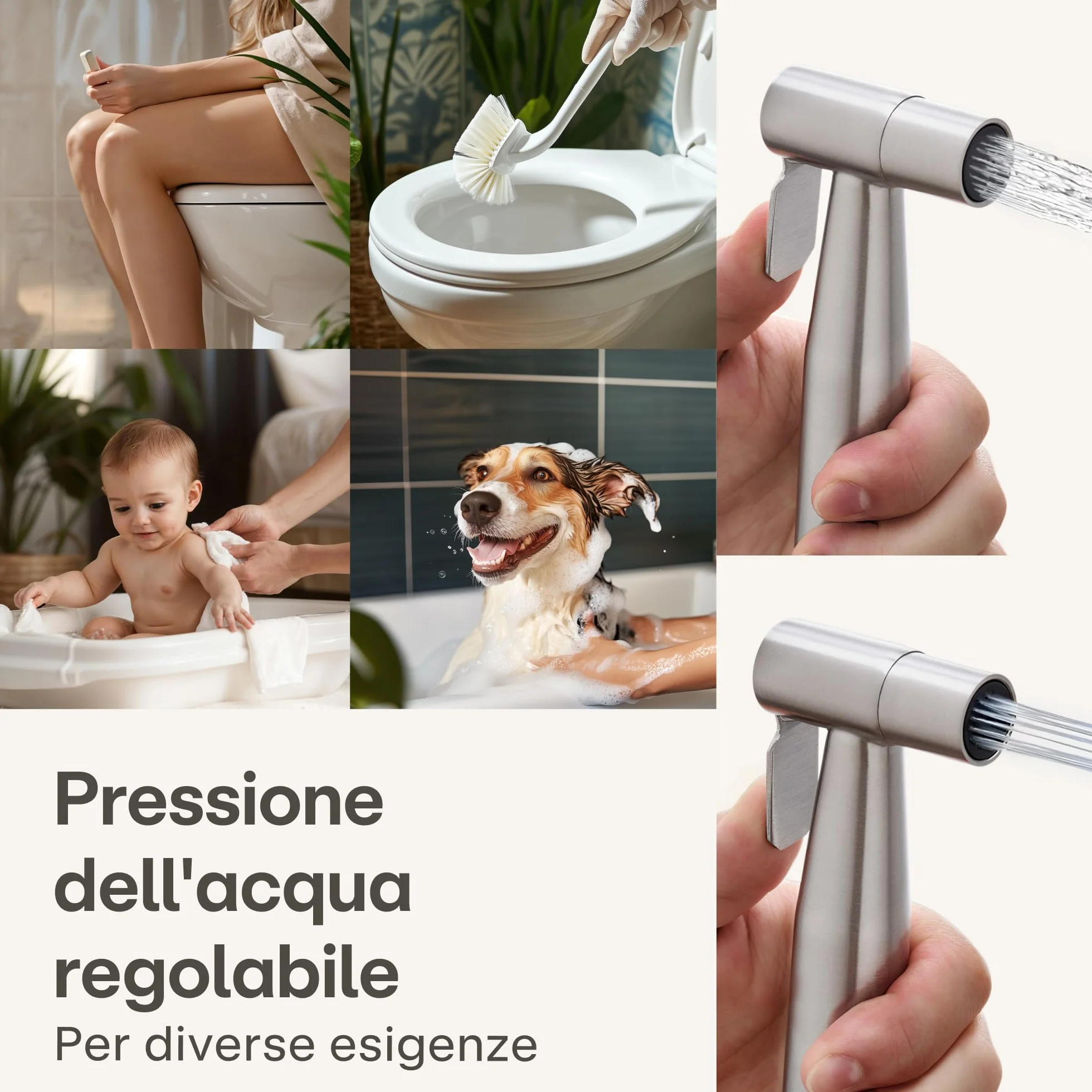 Bidet Spruzzatore con Doccetta e Supporto in Acciaio Inox per WC e Lavabo
