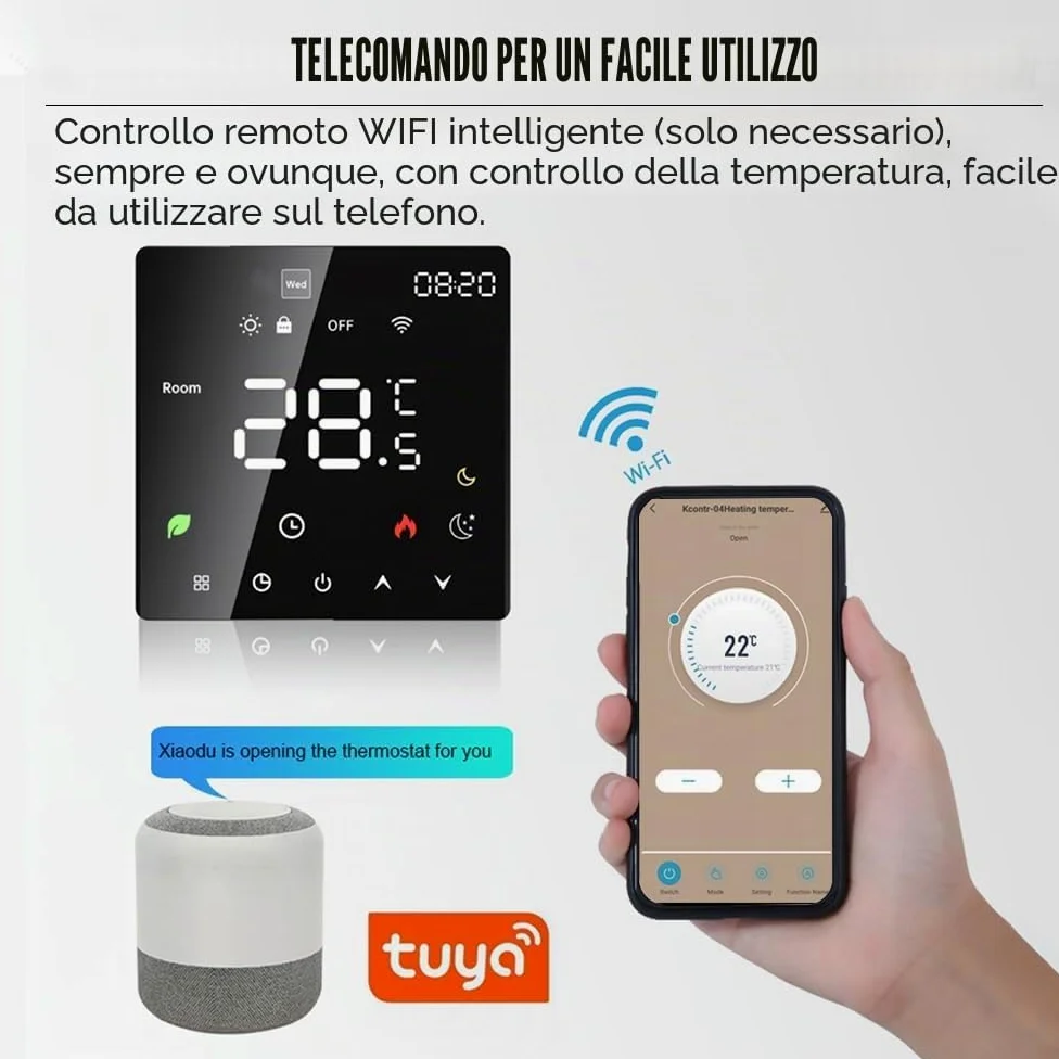 Termostato di riscaldamento a pavimento, termostato ambientale, termostato di riscaldamento, elettrico intelligente, WiFi, touch screen, controllo tramite (riscaldamento dell'acqua