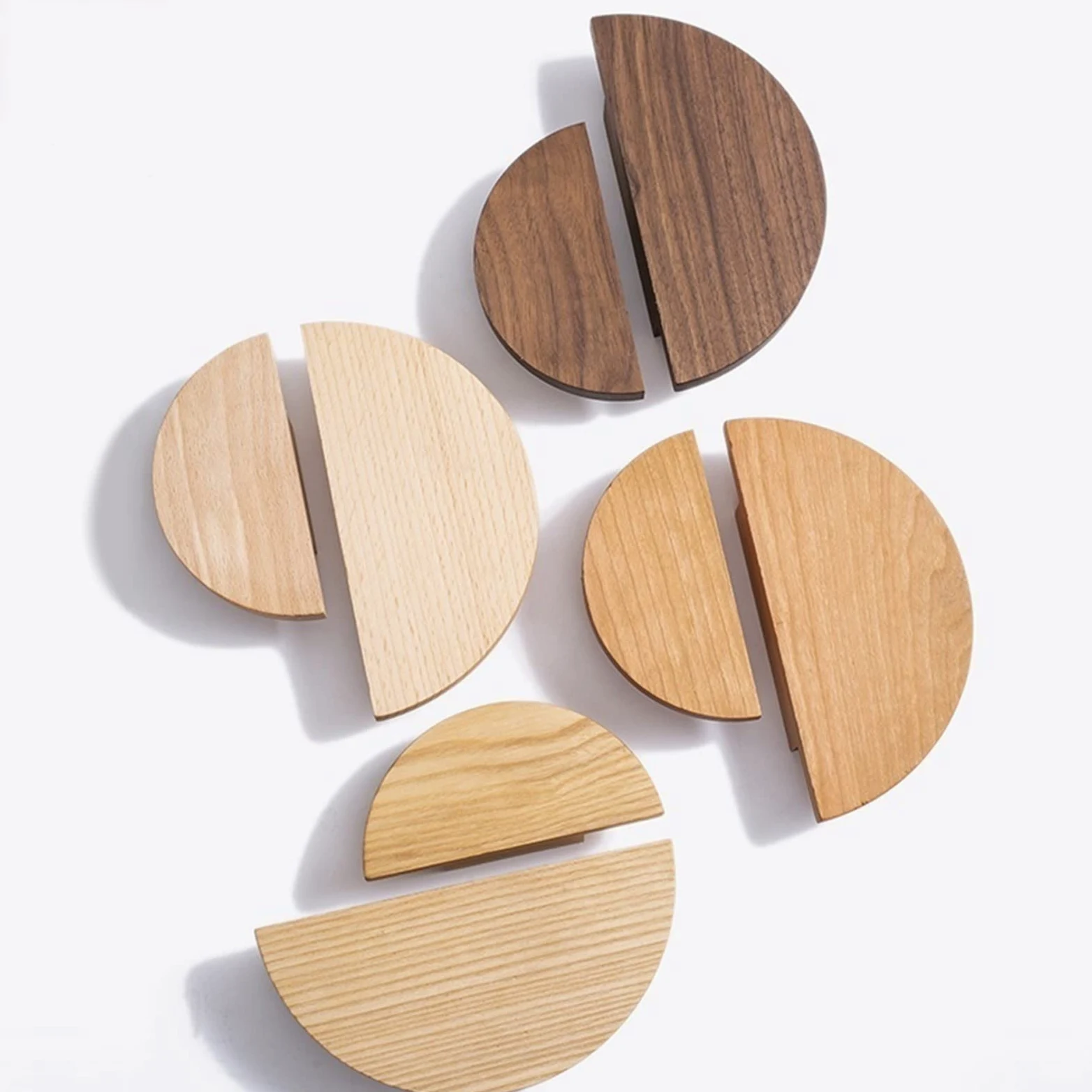 Pomello in legno a forma di semicerchio per cassetti, maniglie per mobili in noce, ferramenta per mobili semplici, 1 pezzo (W 0337 64 mm frassino)