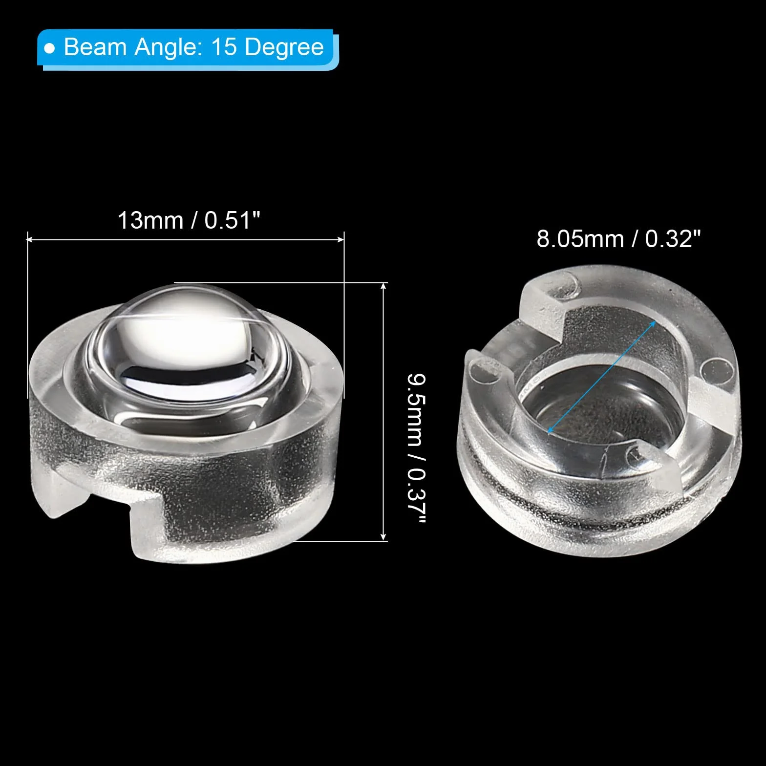 PATIKIL 13mm LED Convesso Lente, 10pz 15 Gradi Raggio Angolo Acrilico LED Ottico Convesso Condensatore Obiettivo per 1W 3W LED Lampada Perline Infrarossi Fotocamere, Trasparenti