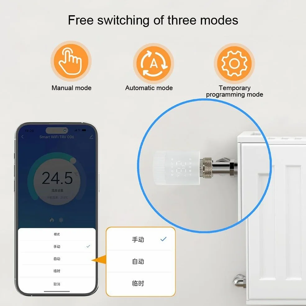 Per Tuya WiFi Smart TRV termostato, valvola termostatica programmabile per termosifone, regolatore di temperatura supporta il controllo tramite app (1 pz)