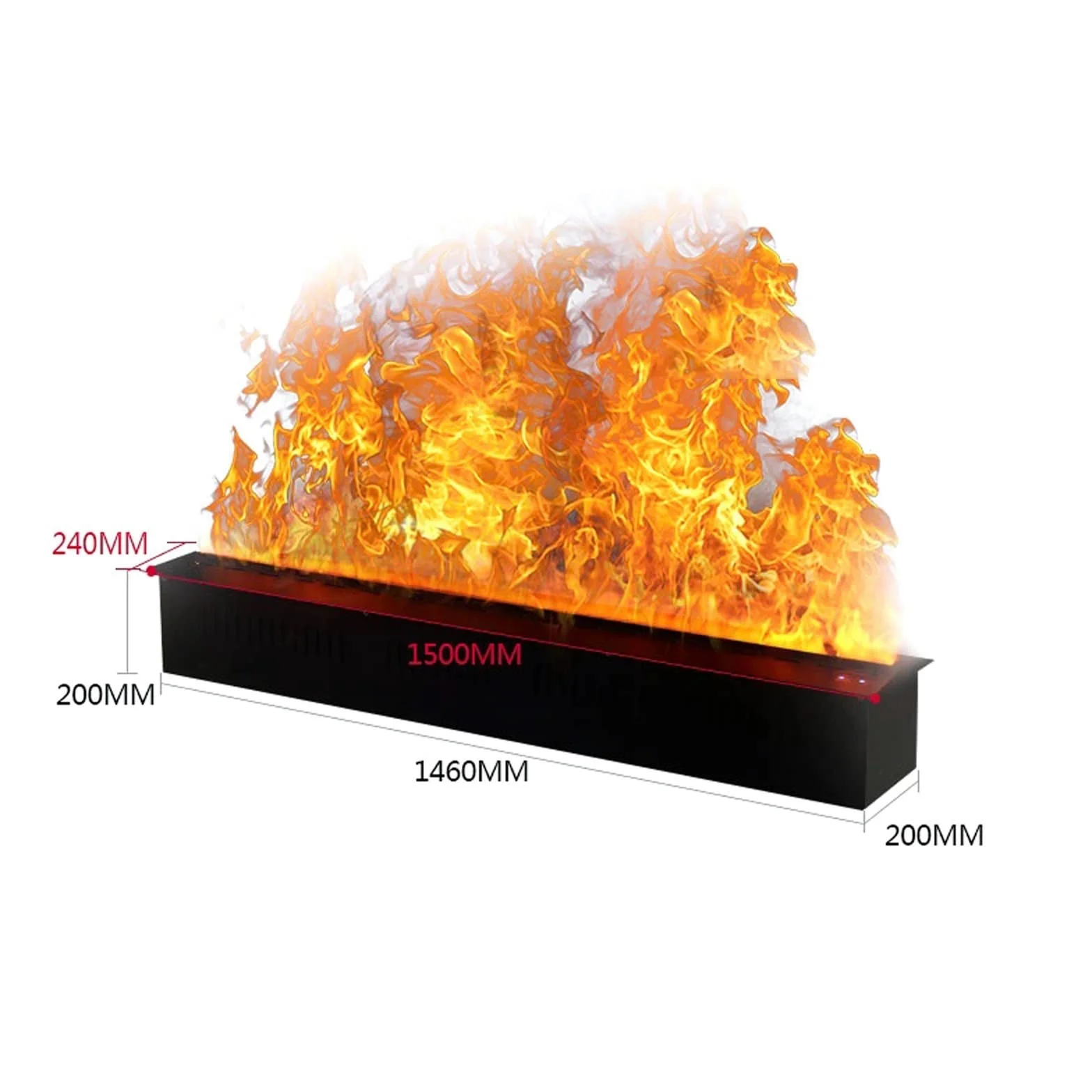 Camino Elettrico 59 "pannello in metallo in acciaio inossidabile camino elettrico incassazione 3D simulazione toccabile Fiamma a basso rumore, 59 × 9,4 × 7,9 pollici, nero Inserto Per Camino