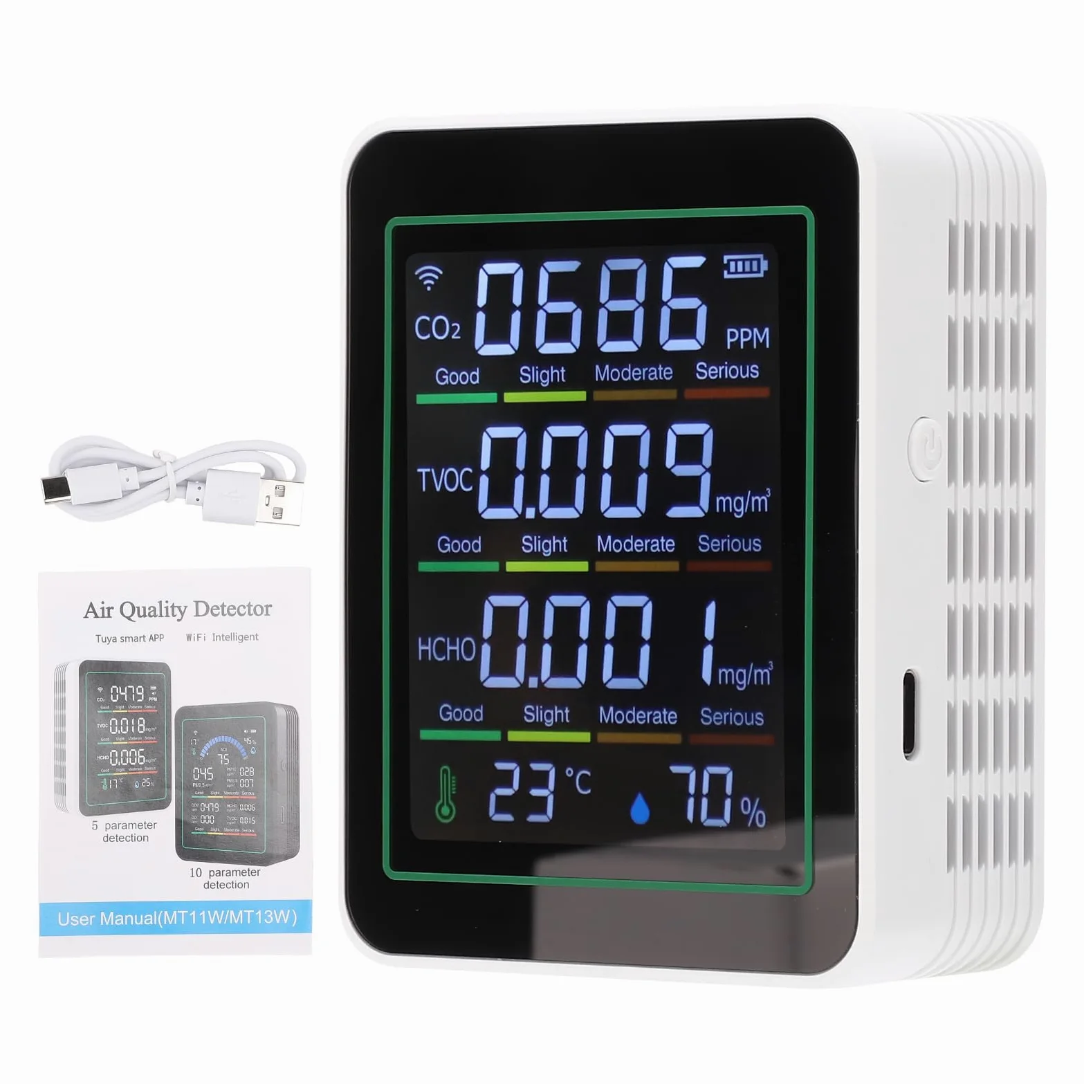 Rilevatore di CO2 per Interni, Monitor Multifunzionale della qualità Dell'aria con Display LCD per Serra, Palestra, Ufficio Domestico, Connessione WiFi Smart (#1)