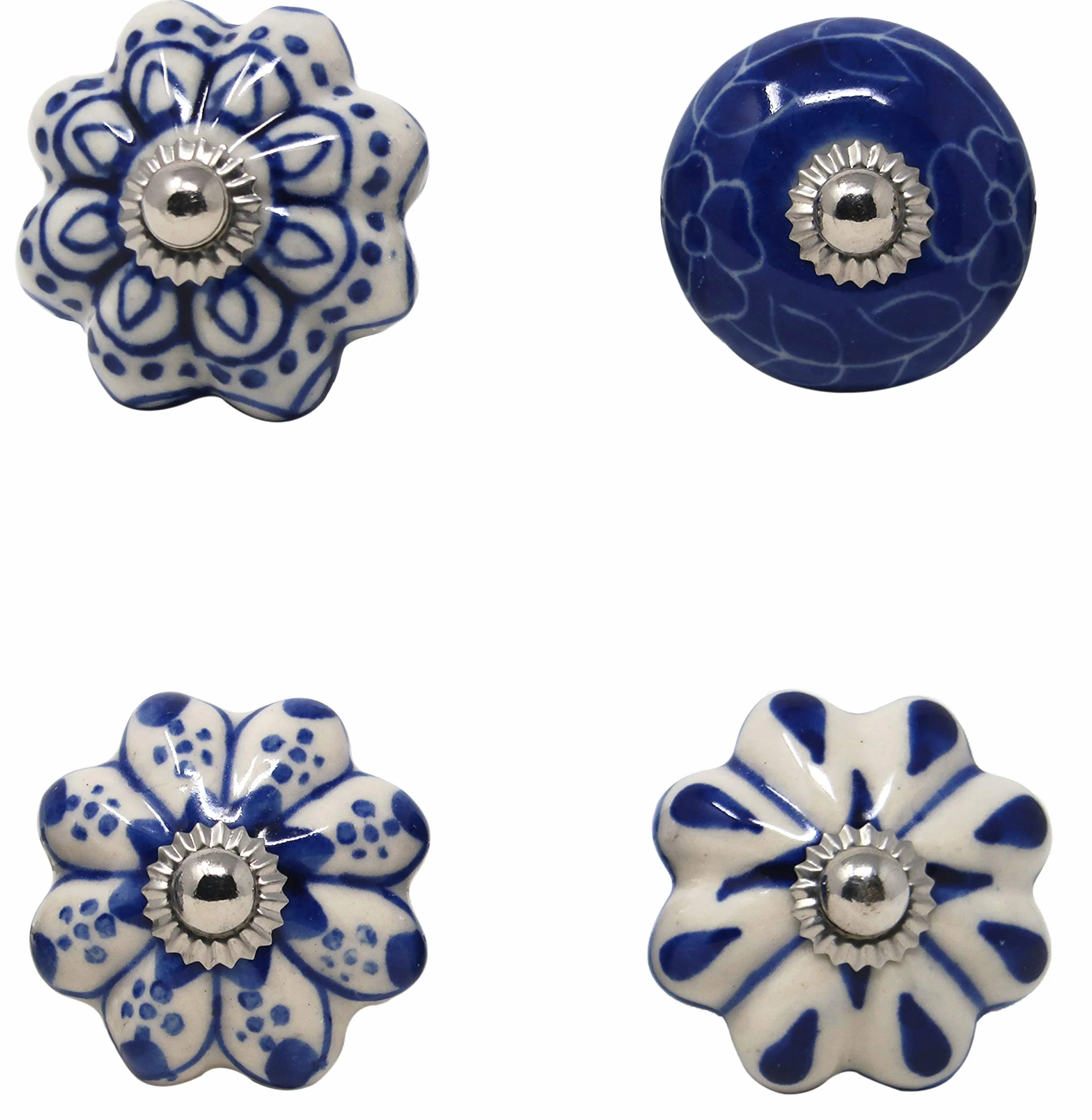 Set di 25 Pomelli in Ceramica Blu Colorati per Mobili da Cucina Armadietti da Bagno Cassettiere Decorativi Fatti a Mano