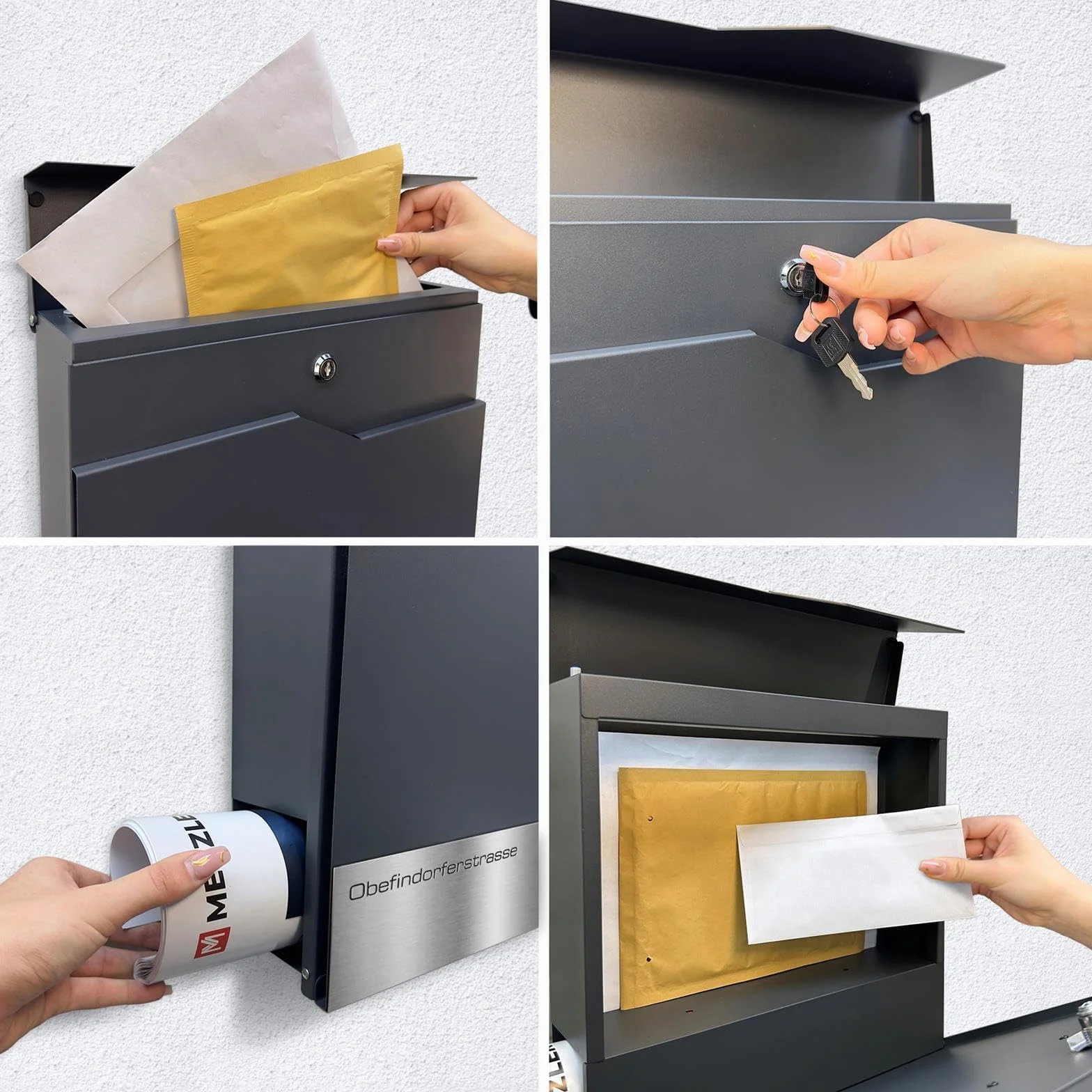Metzler Moderna Cassetta Postale Con Portagiornale Antracite RAL 7016, Acciaio Inossidabile V2A, Da Parete