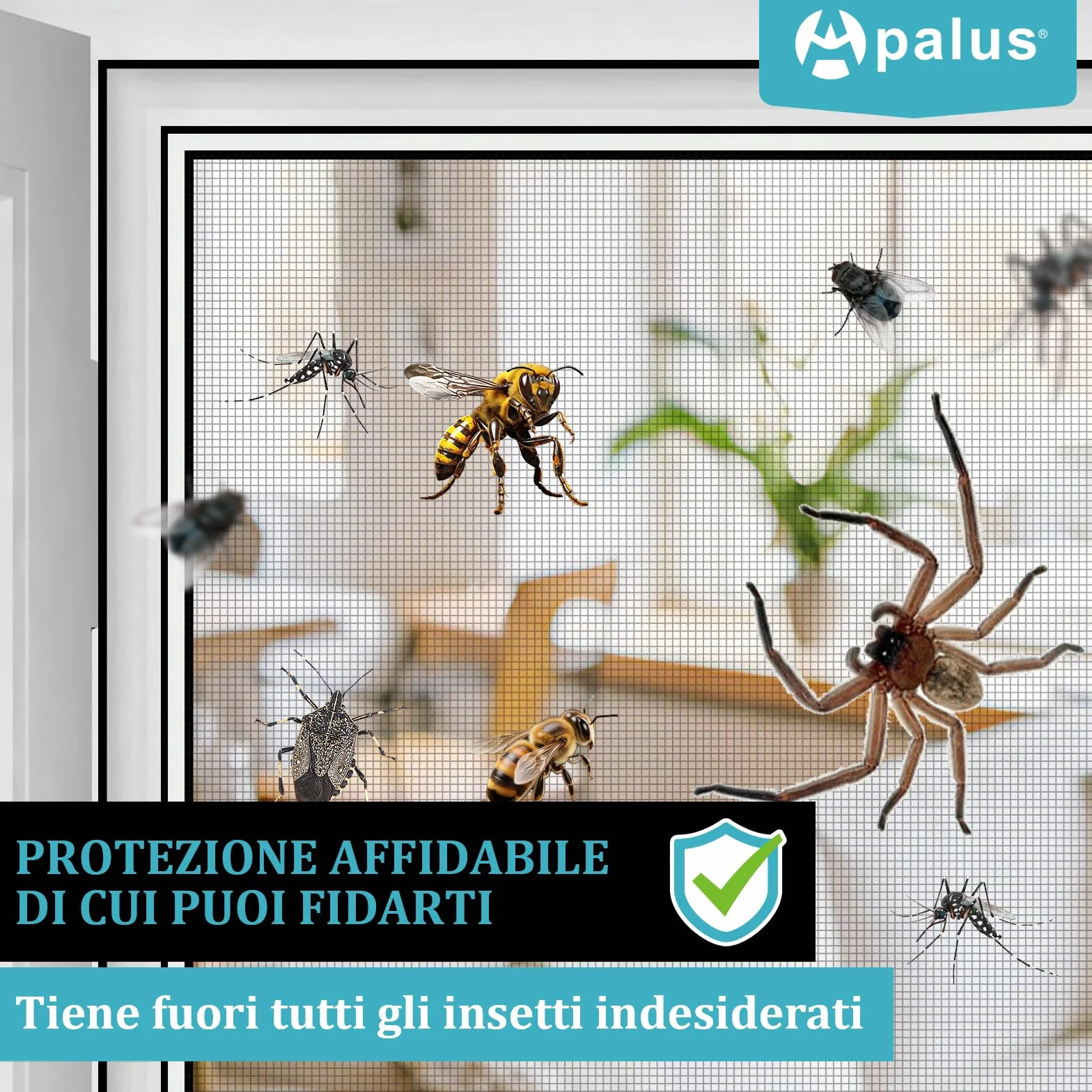 Apalus Zanzariera Universale Finestra 150 x 180 cm Set 2 Pezzi Rete Regolabile Nera