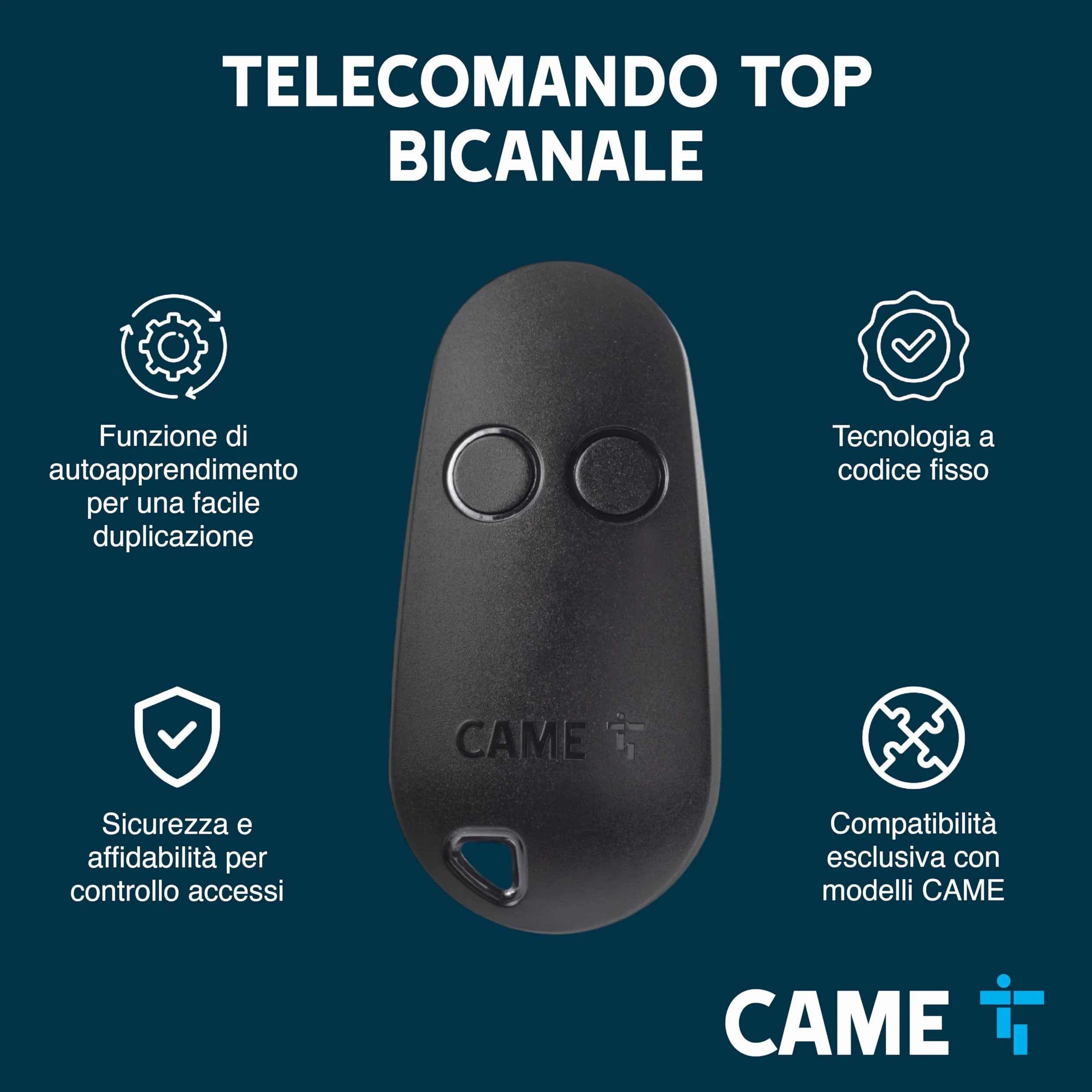 CAME Telecomando TOP bicanale nero 433,92 MHz codice fisso autoapprendimento