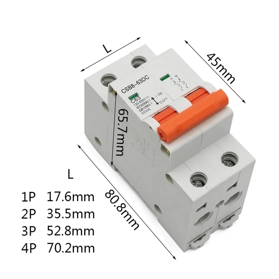 Interruttore Magnetotermico 1 Pz 1P 2P 3P 4P DC 250V-1000V Mini Circuit Breaker MCB Fusibile Sistema FV Solar Engery 3/6/10/16/20/25/32/40/50/63/80/100/125A Interruttori Automatici(4,32A)