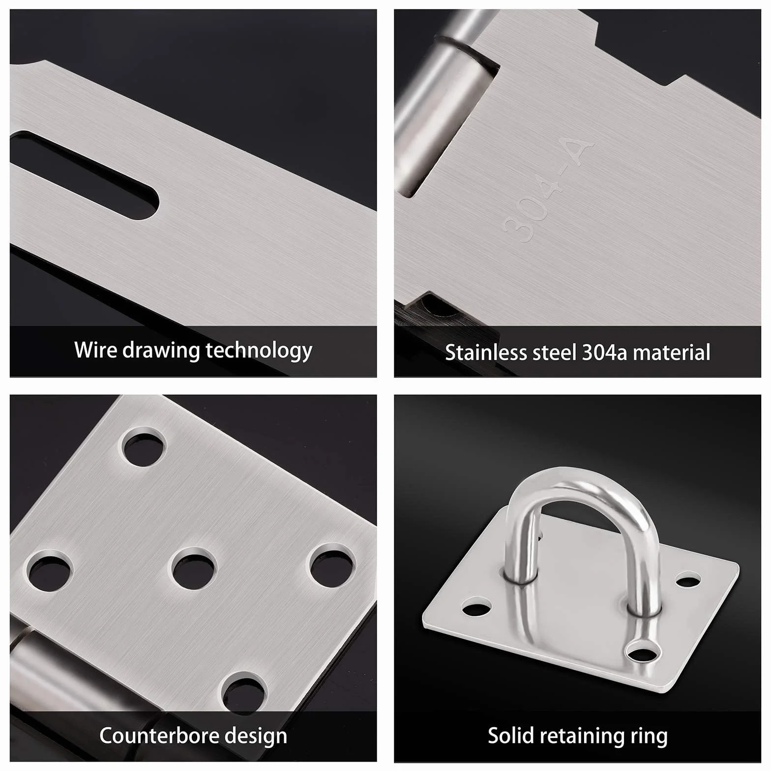 Lucchetto Hasp Chiusura in Acciaio Inxo 2 Pezzi Serratura Porta 5 Pollici con Viti Argento