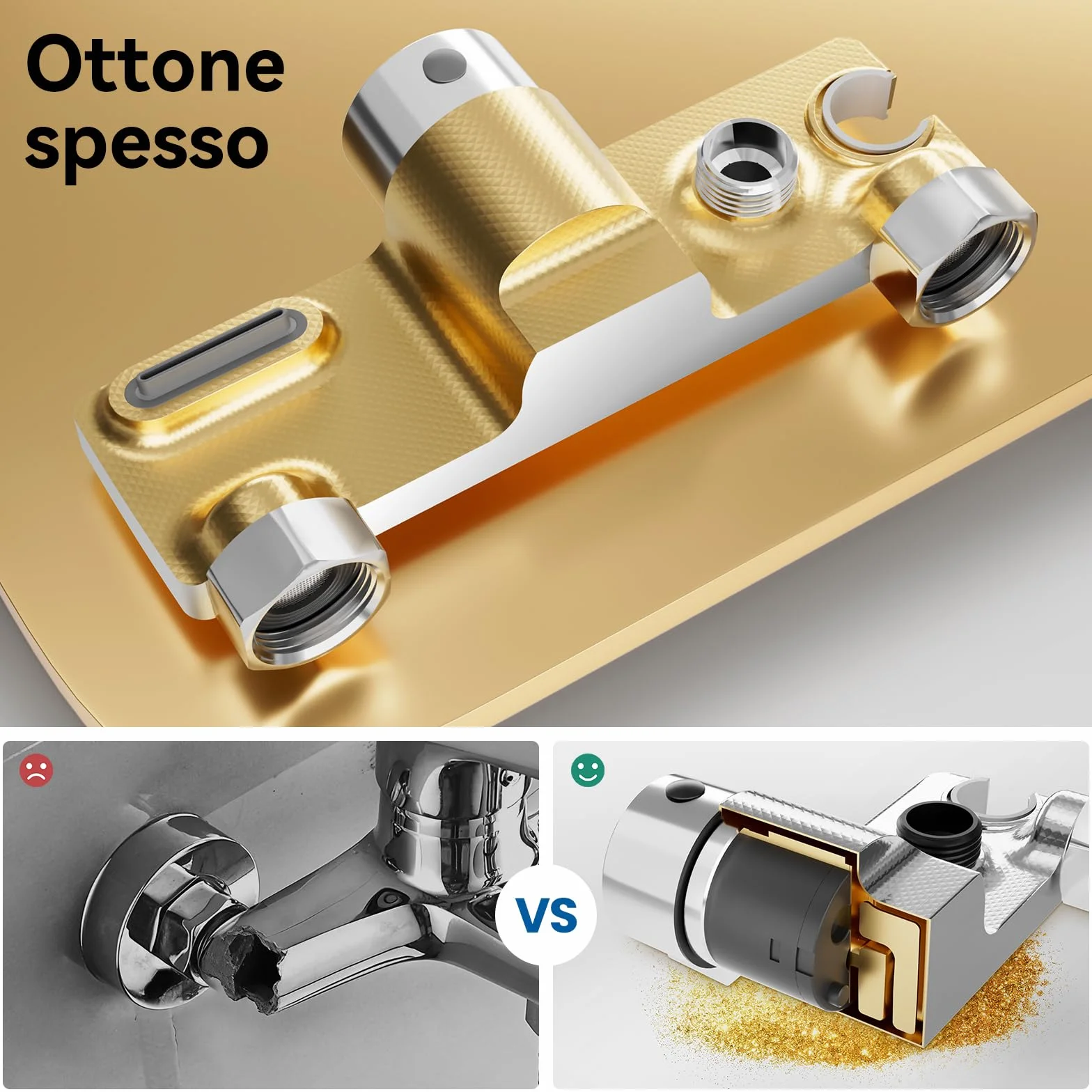 Auralum Miscelatore Doccia Ottone, Rubinetto Vasca da Bagno con Soffione Doccia e Supporto