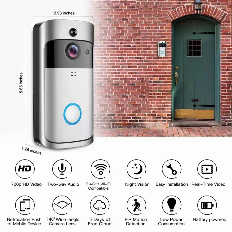 Campanello Video WiFi Smart citofono Wireless videocitofono bidirezionale Controllo remoto Tramite App Comunicazione a 2 Vie Visione Notturna PIR 720P con rilevamento Movimento