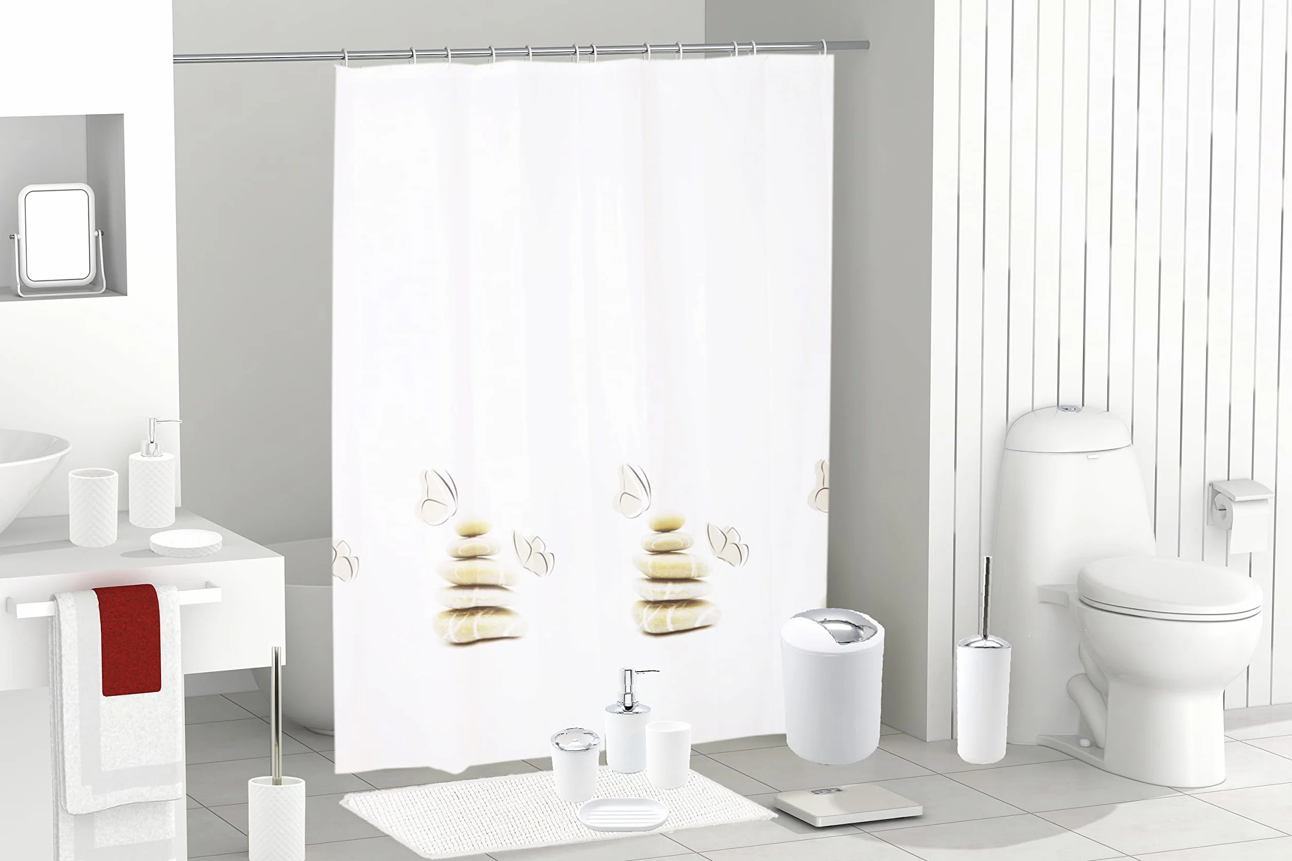 BM 7016 Copriwater Sedile Tavoletta WC Coperchio Toilet Seat Bagno in Legno MDF Bianco Quadrato Rettangolare, Misura Standard Fissaggio dal Basso Cerniere Incluse