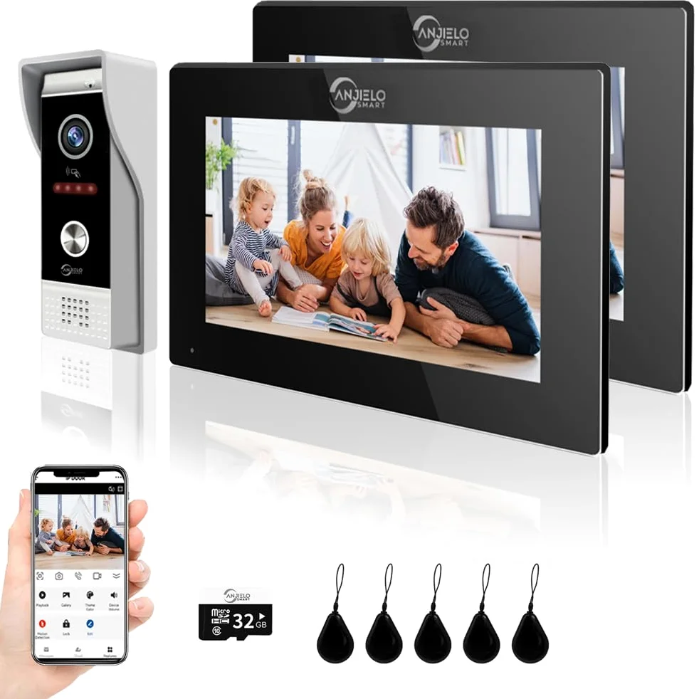 Videocitofono per campanello 1080p, con monitor touch screen da 7 pollici, rilevamento del movimento, metodi di sblocco multipli