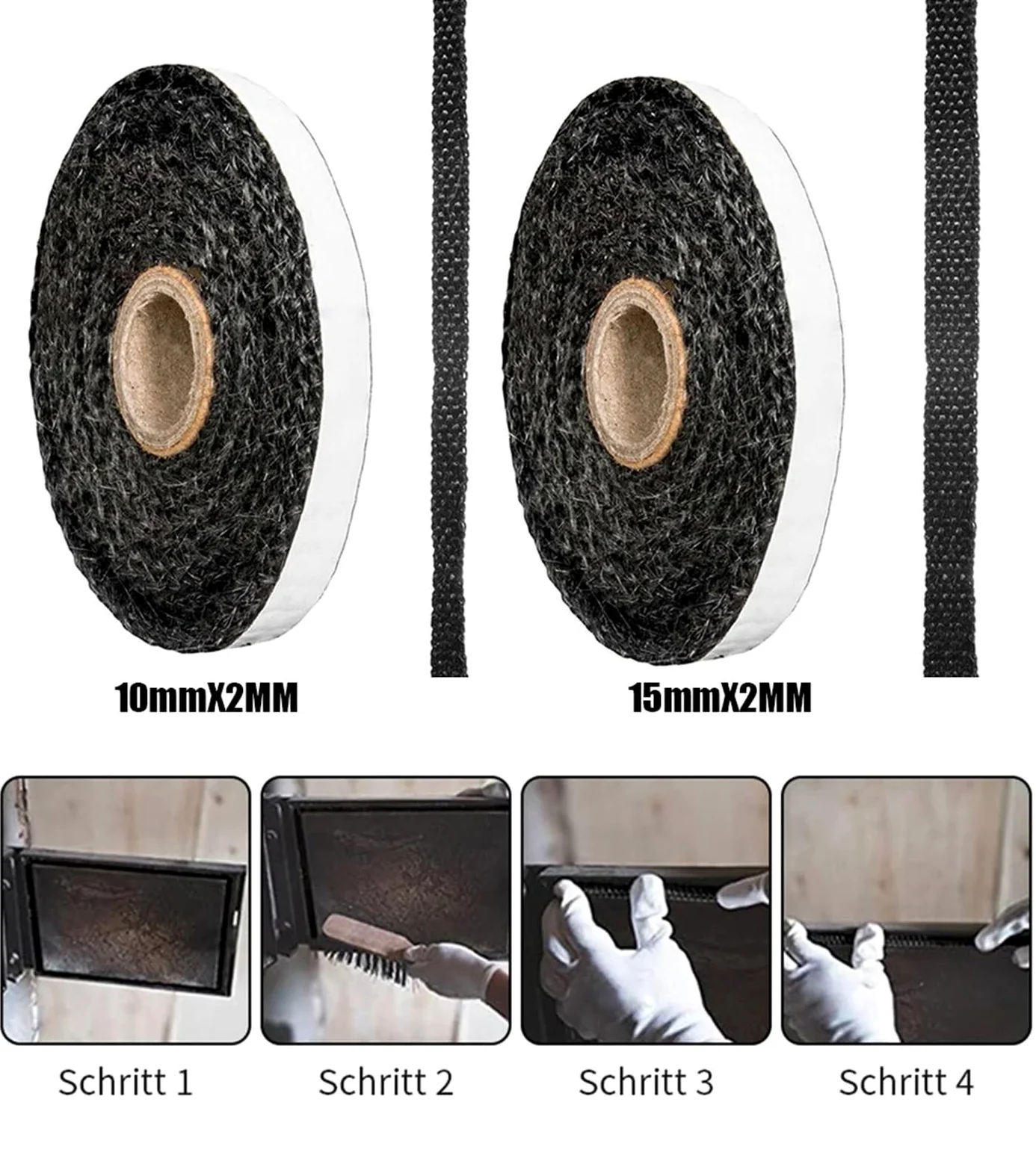 Guarnizione Stufa a Legna Corda for stufe piatte nera da 2 m/3,0 m | Corda sigillante autoadesiva for porta camino in fibra di vetro da 10 mm/15 mm(15x3.0mm-3.0m)
