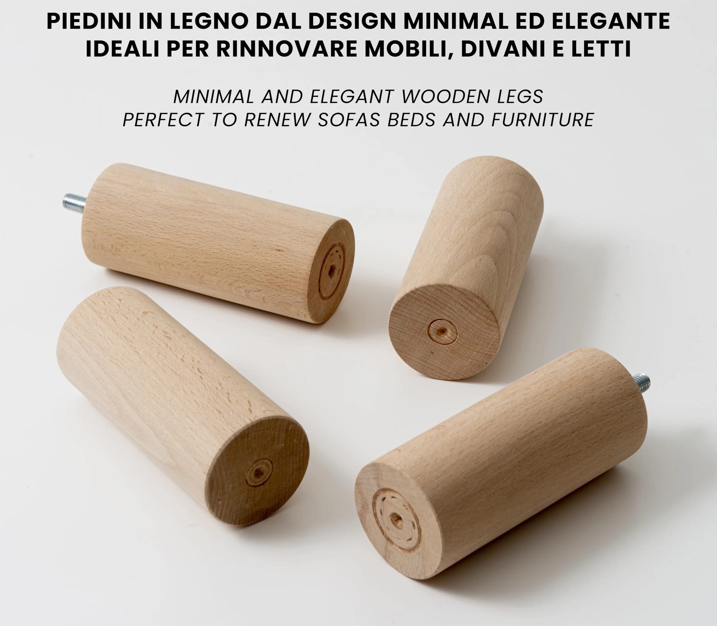 IPEA Piedini in Legno per Mobili e Divani Altezza 140 mm Set di 4 Vite M10