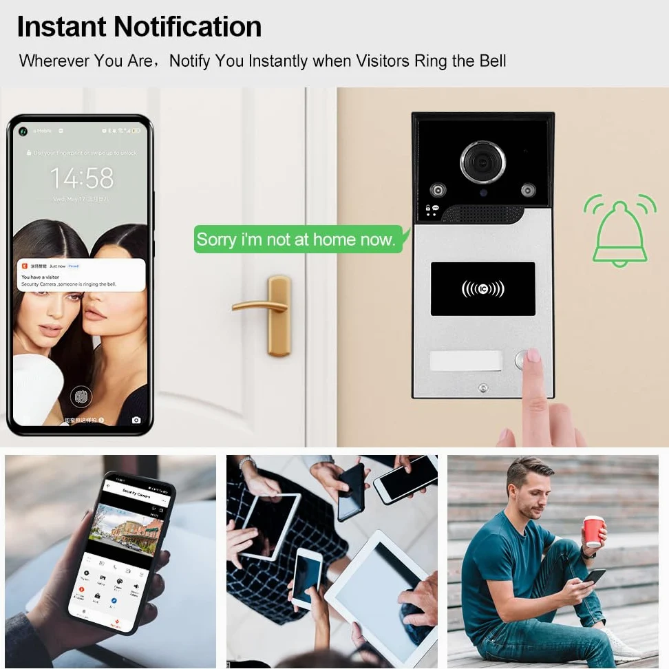 Tuya 1080P 7pollici Colore Schermo Videocitofono WLAN senza fili WiFi Video Campanell Sensore PIR Smart APP Kit per Citofono Domestico di RFID Controllo Accesso