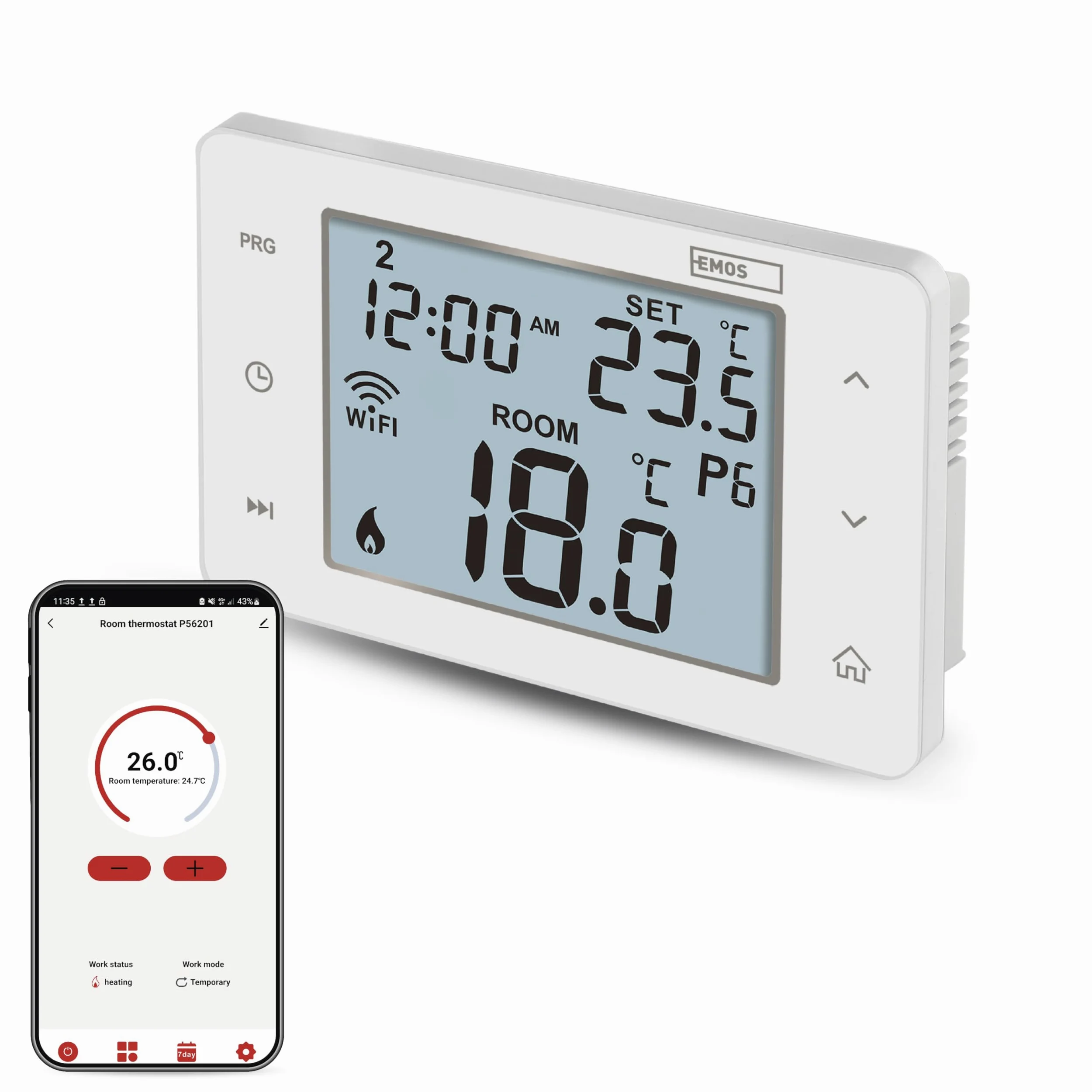 EMOS GoSmart - Termostato smart per la casa con app - WiFi - Termostato IP per riscaldamento/raffreddamento - a risparmio energetico - compatibile con Tuya, Google Assistant e Alexa - bianco