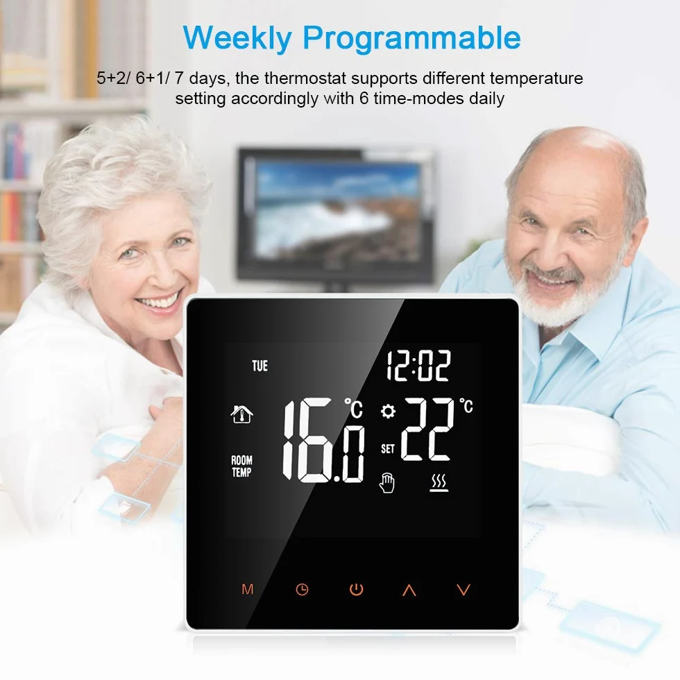 Termostato Intelligente WiFi Regolatore Digitale della Temperatura Controllo App Display LCD Touch Screen Settimana programmabile per L'Ufficio Scuola casa Hotel 16A