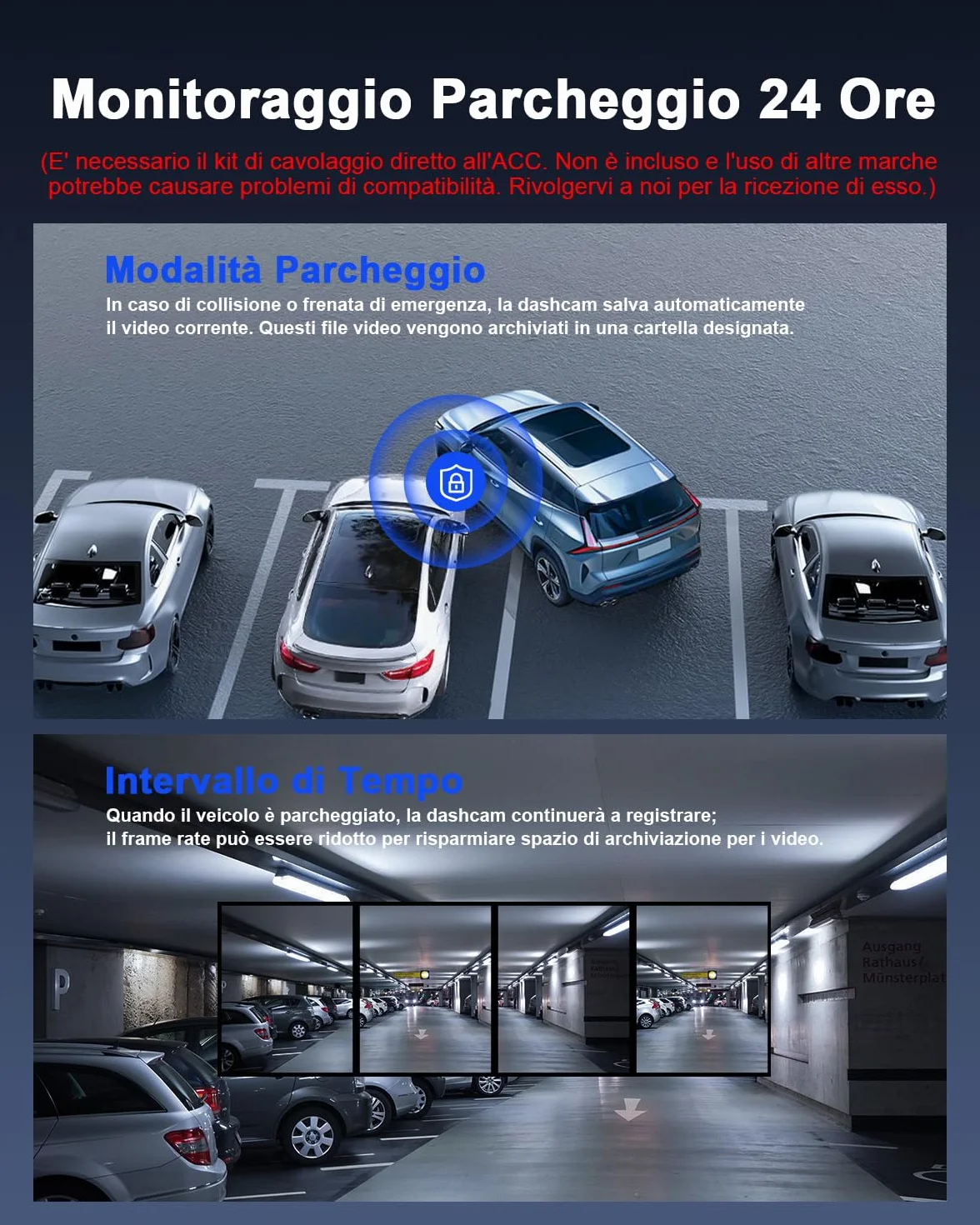 Avylet Dash Cam Auto 4K+1080P Anteriore e Posteriore, Schermo da 1,5", WiFi 5GHz, Grandangolo 170°+150°, Visione Notturna, Modalità Parcheggio 24H, WDR, App, G-Sensor, Loop, Supporta 256GB