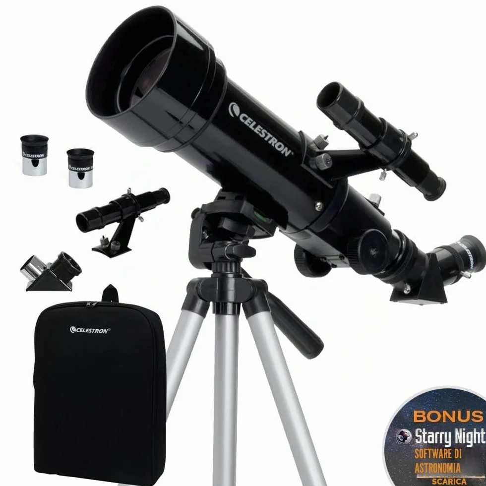 Celestron 21035-ADS Kit telescopio rifrattore da viaggio Scope 70 con zaino, nero (esclusiva Amazon con oculare aggiuntivo da 4 mm e lente di Barlow 3x)