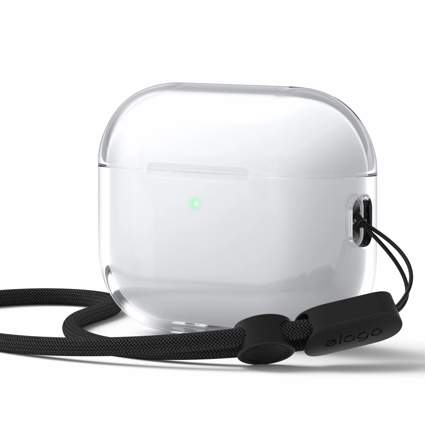 elago Custodia Trasparente per AirPods Pro 3, con Cinturino Portatile, Compatibile con Ricarica Wireless, Trasparenza Duratura, Antiurto, LED Frontale Visibile, Adattamento Perfetto (Trasparente)