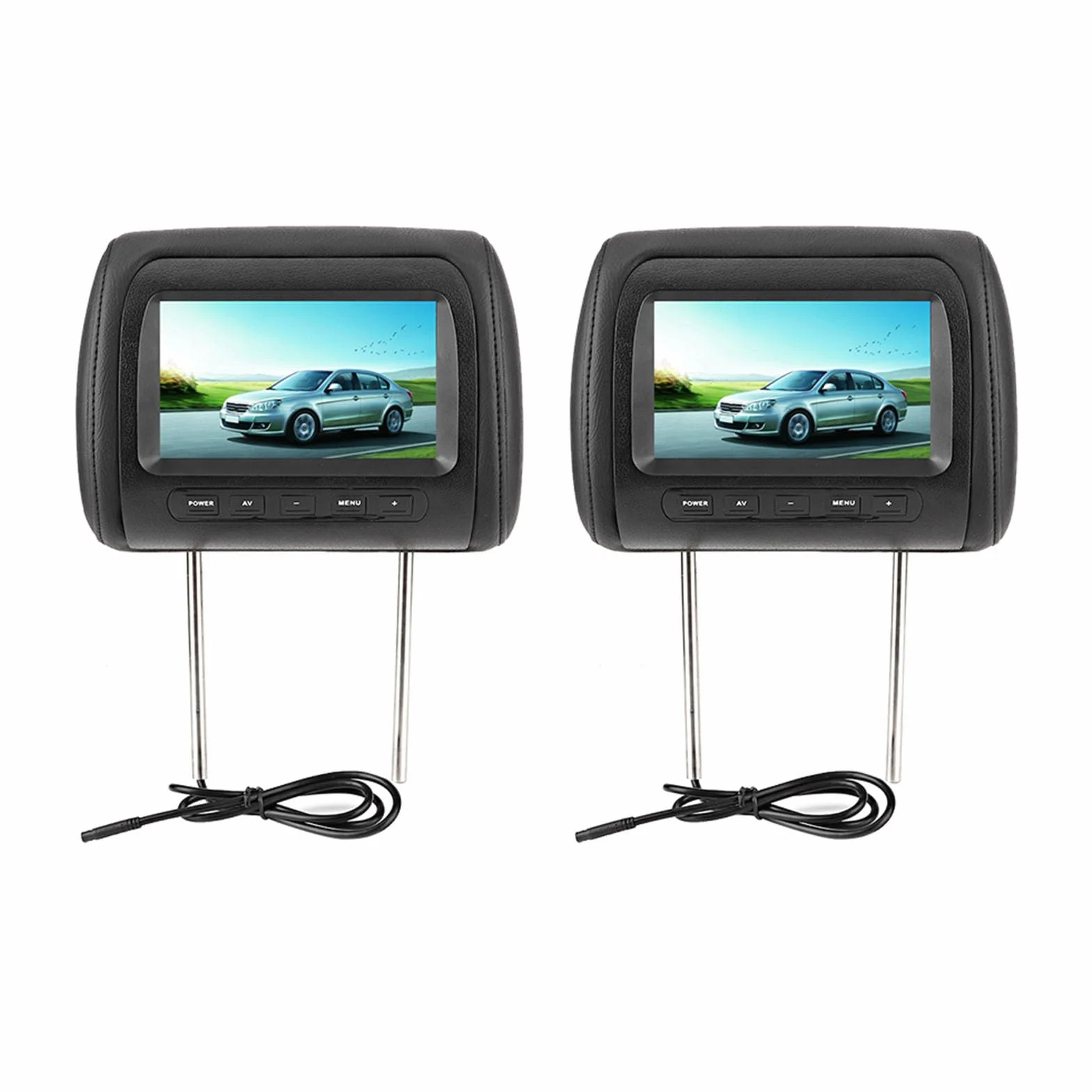Eacam 7 In Display DVD CAR, Dispaly del Poggiatesta Nero con Schermo HD, Trasmettitore a Infrarossi a Doppio Canale per Modelli Universali, Controllo Wireless, 2 Input Video