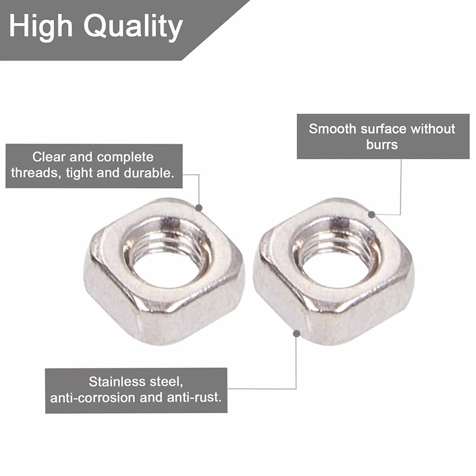 INCREWAY 200 dadi quadrati M3 3 mm acciaio inox dadi filettati per macchine fissaggio