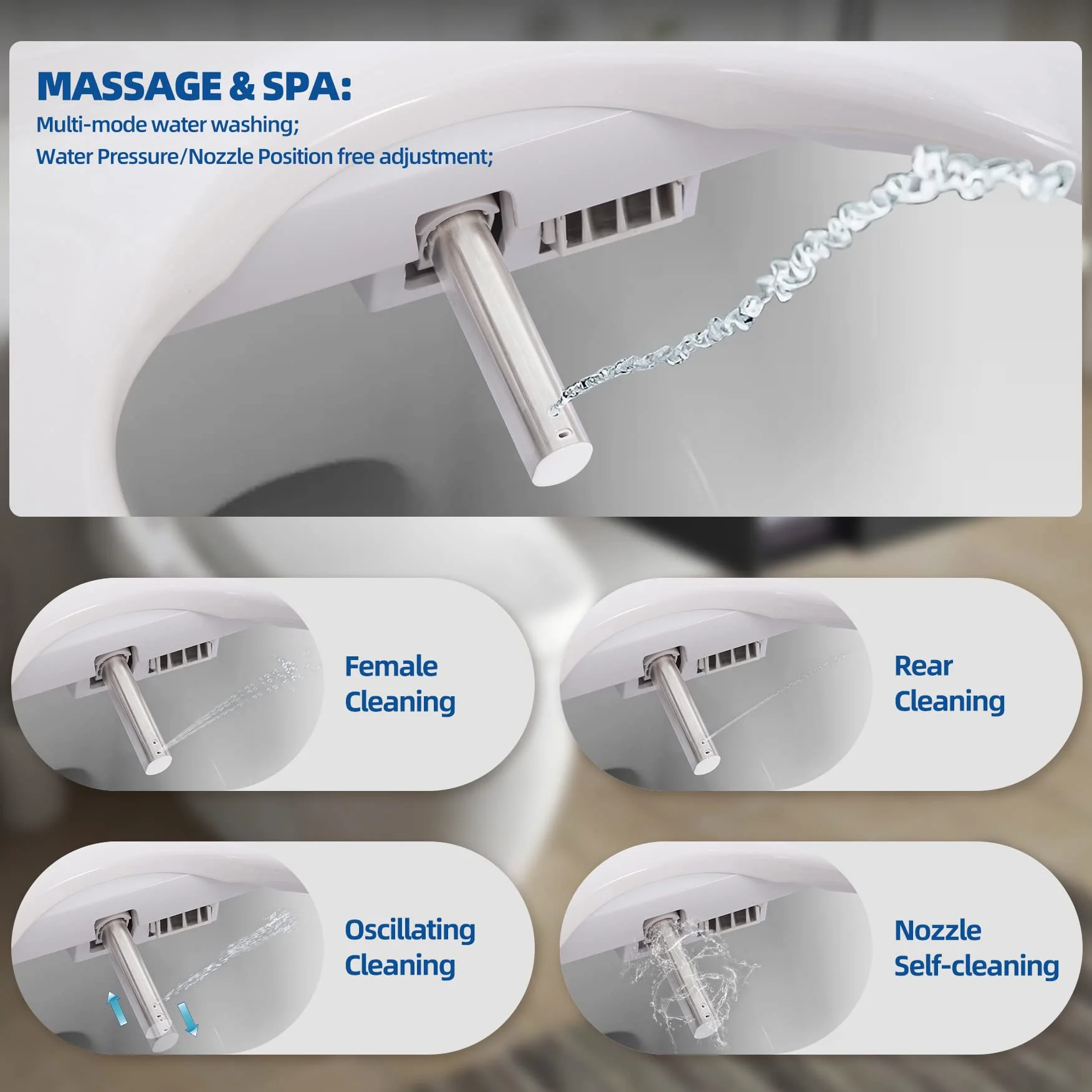 Sedile WC allungato - Sedile WC bidet con asciugatrice e acqua calda, lavaggio a temperatura controllata, pannello touch intelligente, luce notturna, chiusura lenta