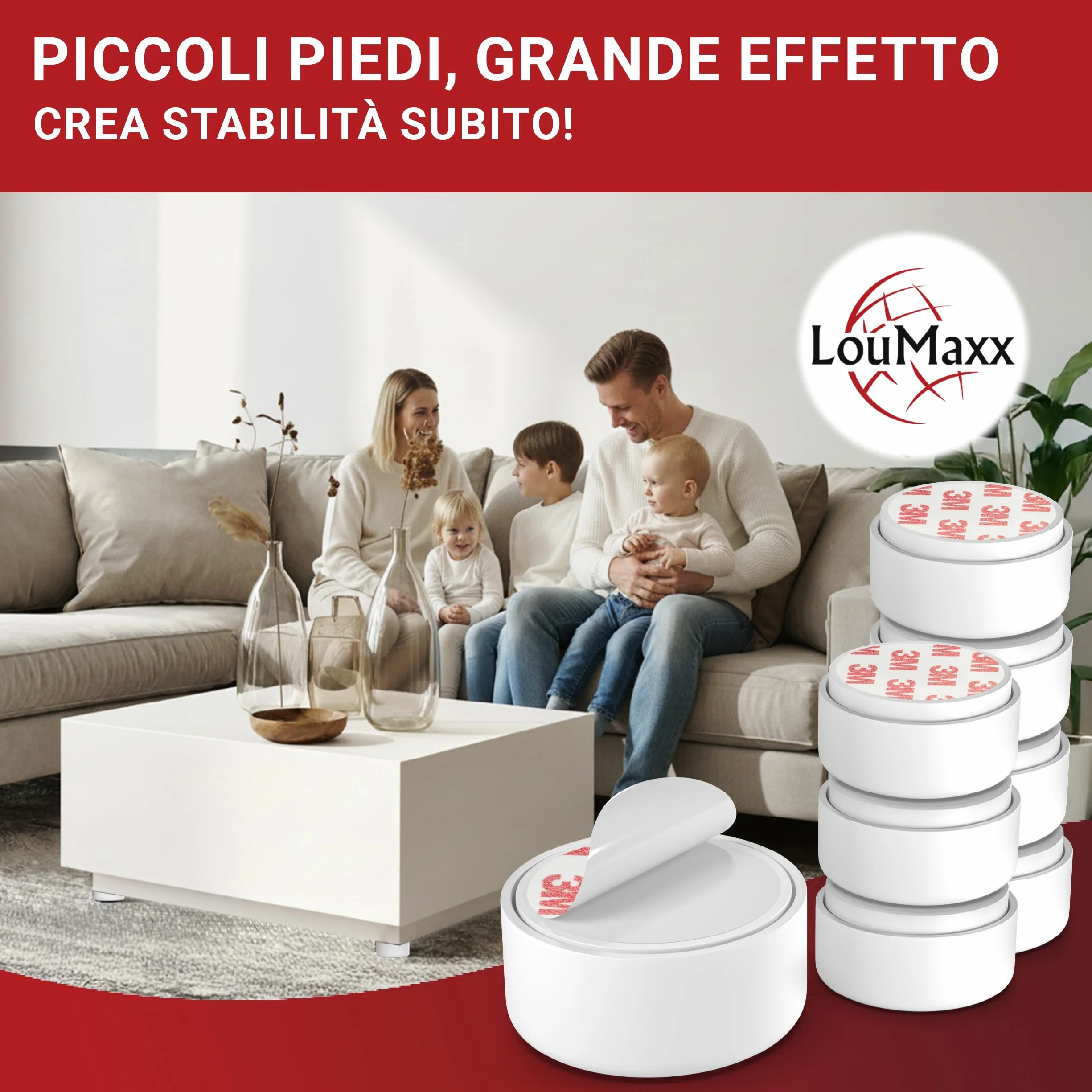 Piedini per Mobili Regolabili LouMaxx Ø 55,5 mm Bianchi Set da 8