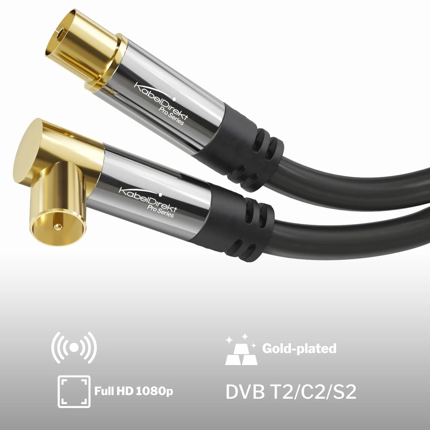 CableDirect - Cavo antenna 4K, cavo TV dritto, connettore ad angolo di 90°, cavo TV con connettori metallici infrangibili per TV digitale e analogica, 5 m (da femmina diritta a maschio angolato per