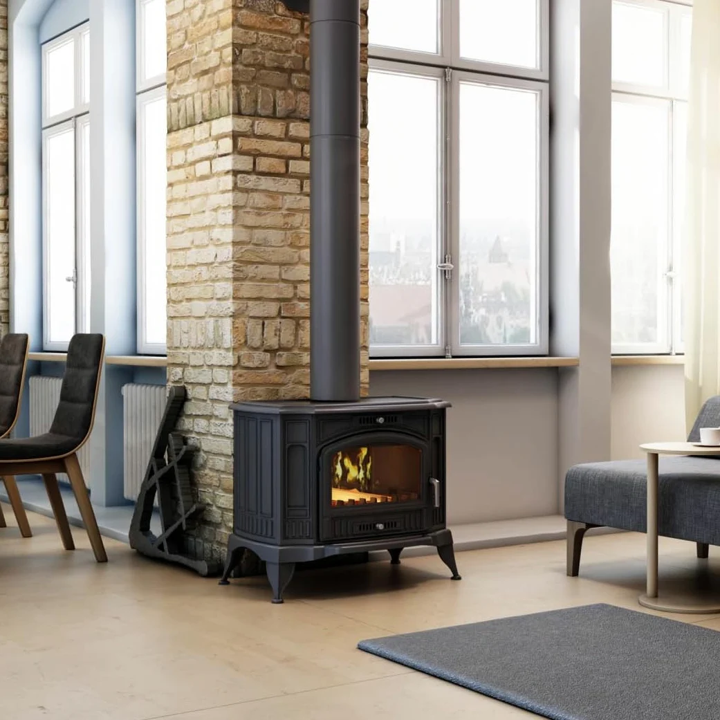 KRATKI Stufa a legna in ghisa KOZA K9 10 kW Ø150 A gamma 8,5-12,5 kW 8,5 | Ghisa nero, efficienza 75%, classe A. Ecodesign.; ECO-DESIGN classe energetica A; combustione efficiente; basse emissioni