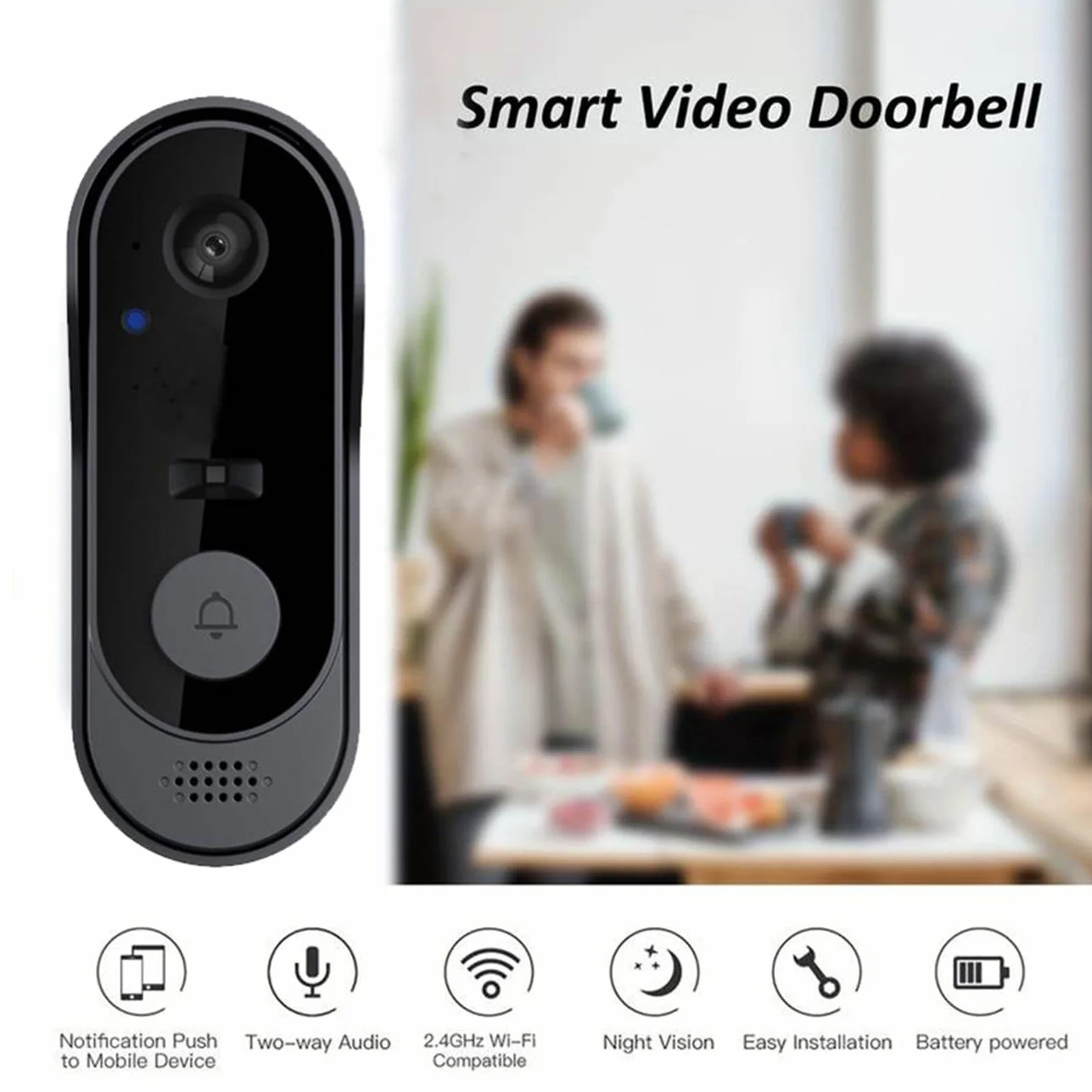 Campanello Video Sensore Sicurezza, Monitor, Cloud Storage | Videocamera Wireless D'Ingresso Avvisi Notturni Per Appartamento, Porta, Interno, Esterno