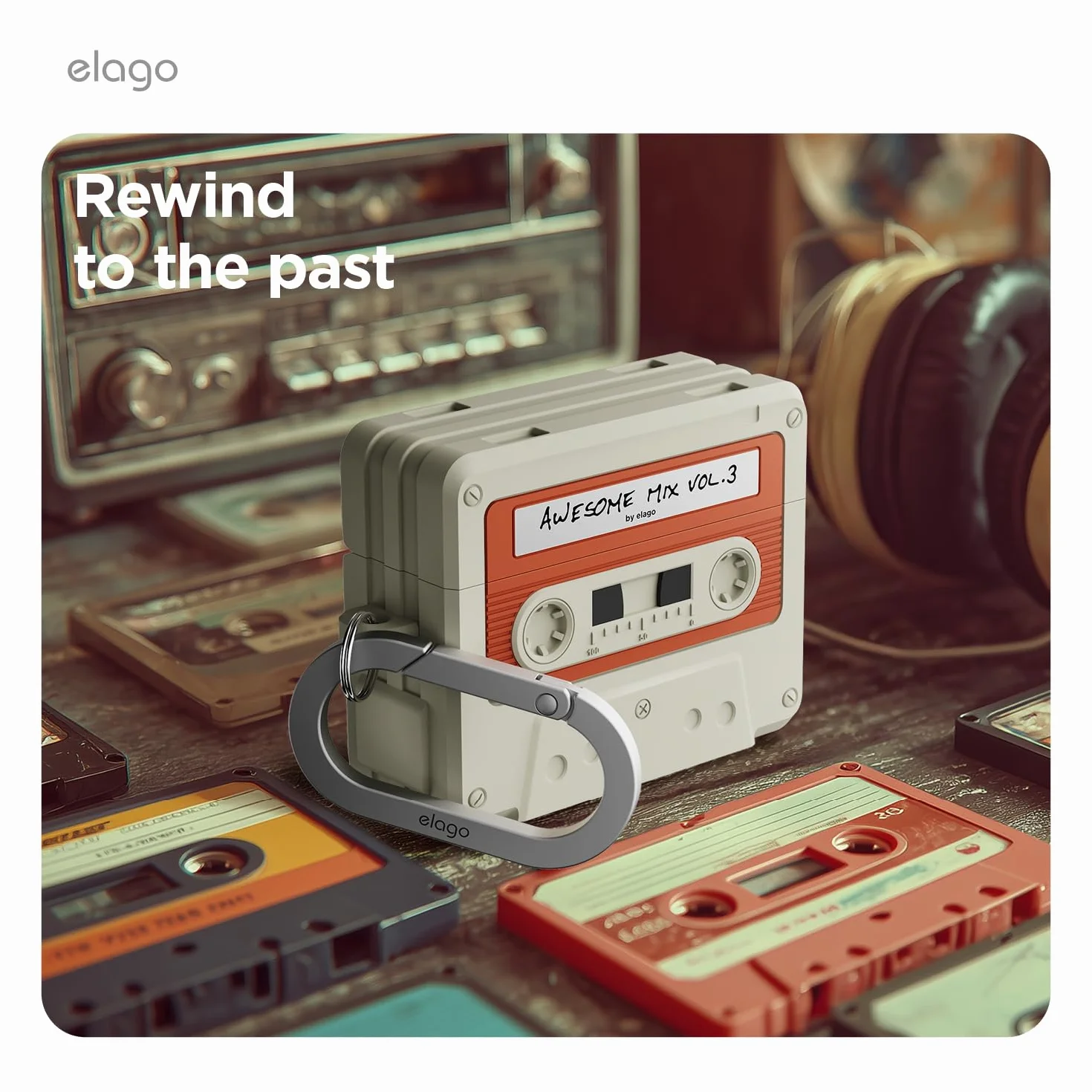 elago Custodia a Cassetta Retro Compatibile con AirPods Pro 3, con Moschettone, Ricarica Wireless, Antiurto, in Silicone Morbido, LED Frontale Visibile (Bianco Classico)