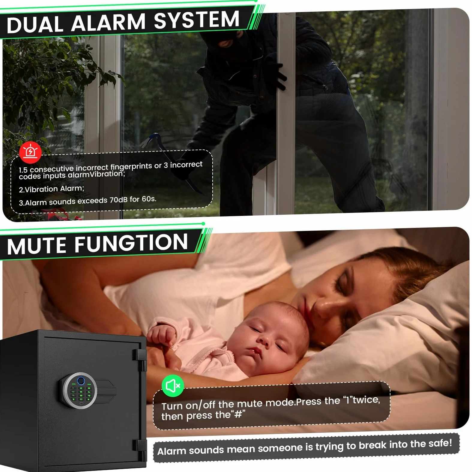 Cassetta di Sicurezza per Soldi Piccola Cassaforte Ignifuga In Acciaio con Combinazione Elettronica e Impronta Digitale Doppio Sistemas di Allarme Safe per La Casa, L'hotel e L'ufficio