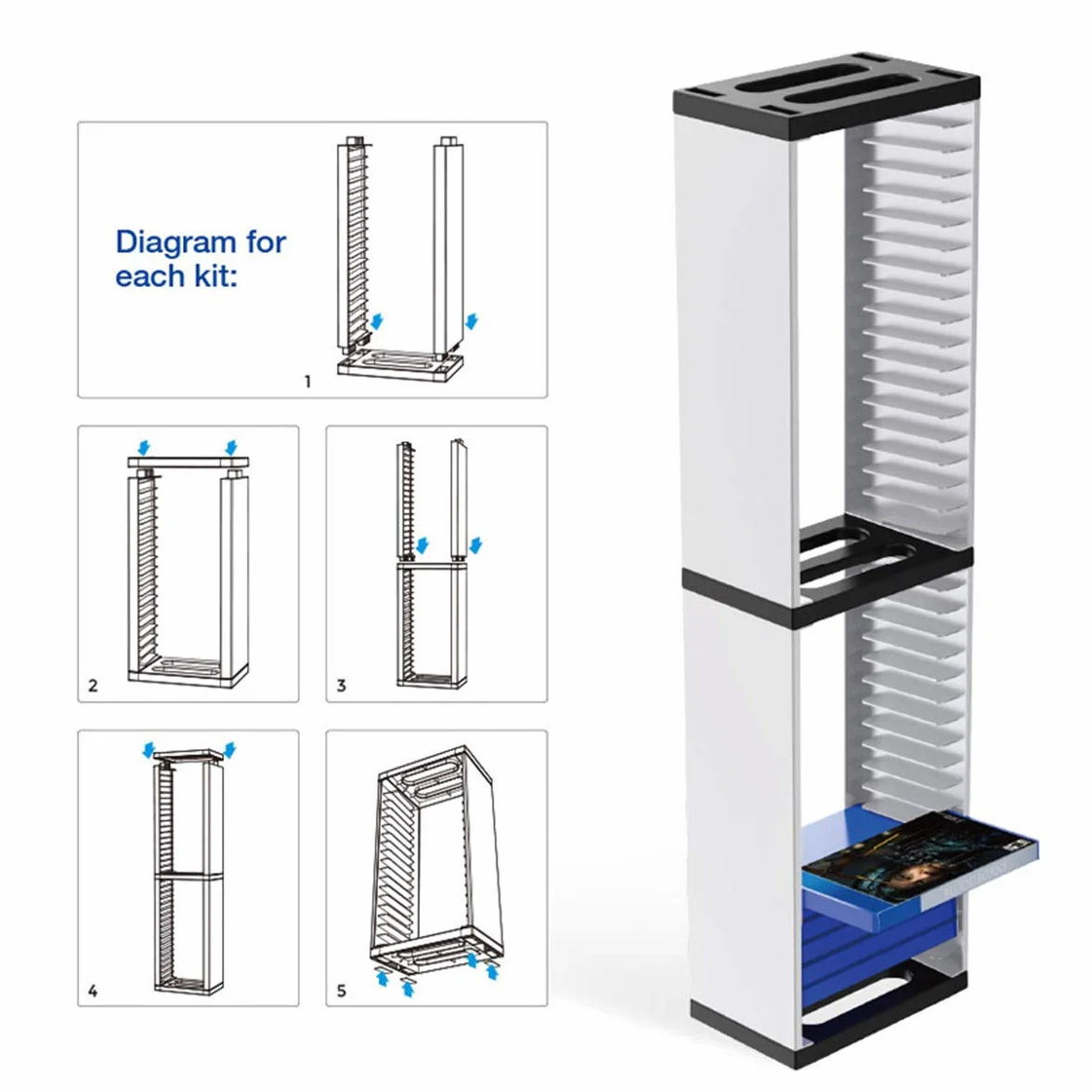 NCONCO Torre di archiviazione per giochi, 36 pezzi, torre di archiviazione per dischi di gioco in ABS, torre universale per PS5/PS4/Xbox One/NS e dischi Blu-Ray