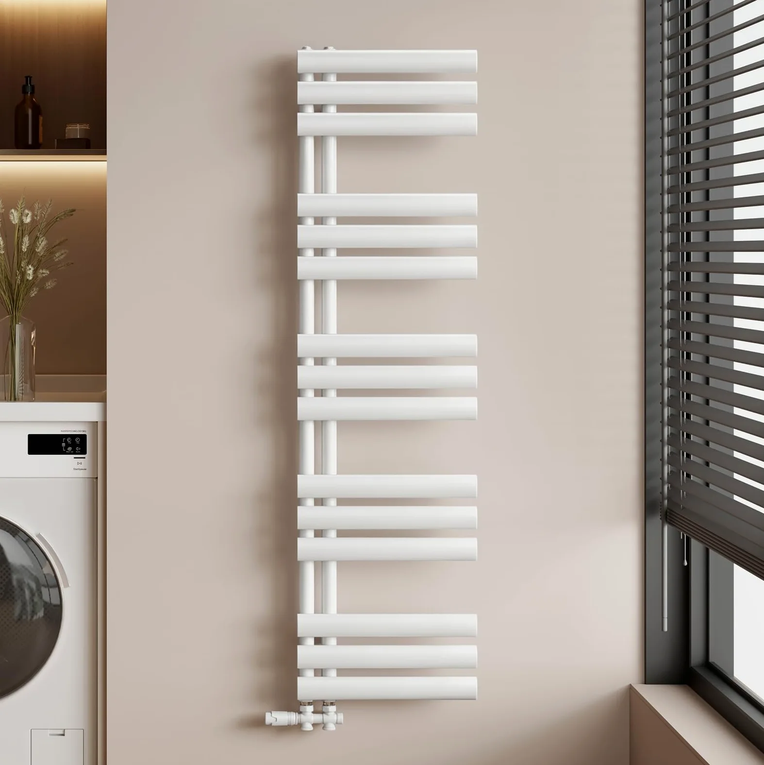 EMKE Scaldasalviette bagno ad acqua calda,tubo ovale,143x40cm,Bianco | radiatore da bagno a tubo ovale, scaldasalviette da bagno, termoarredo bagno acqua calda, 484W