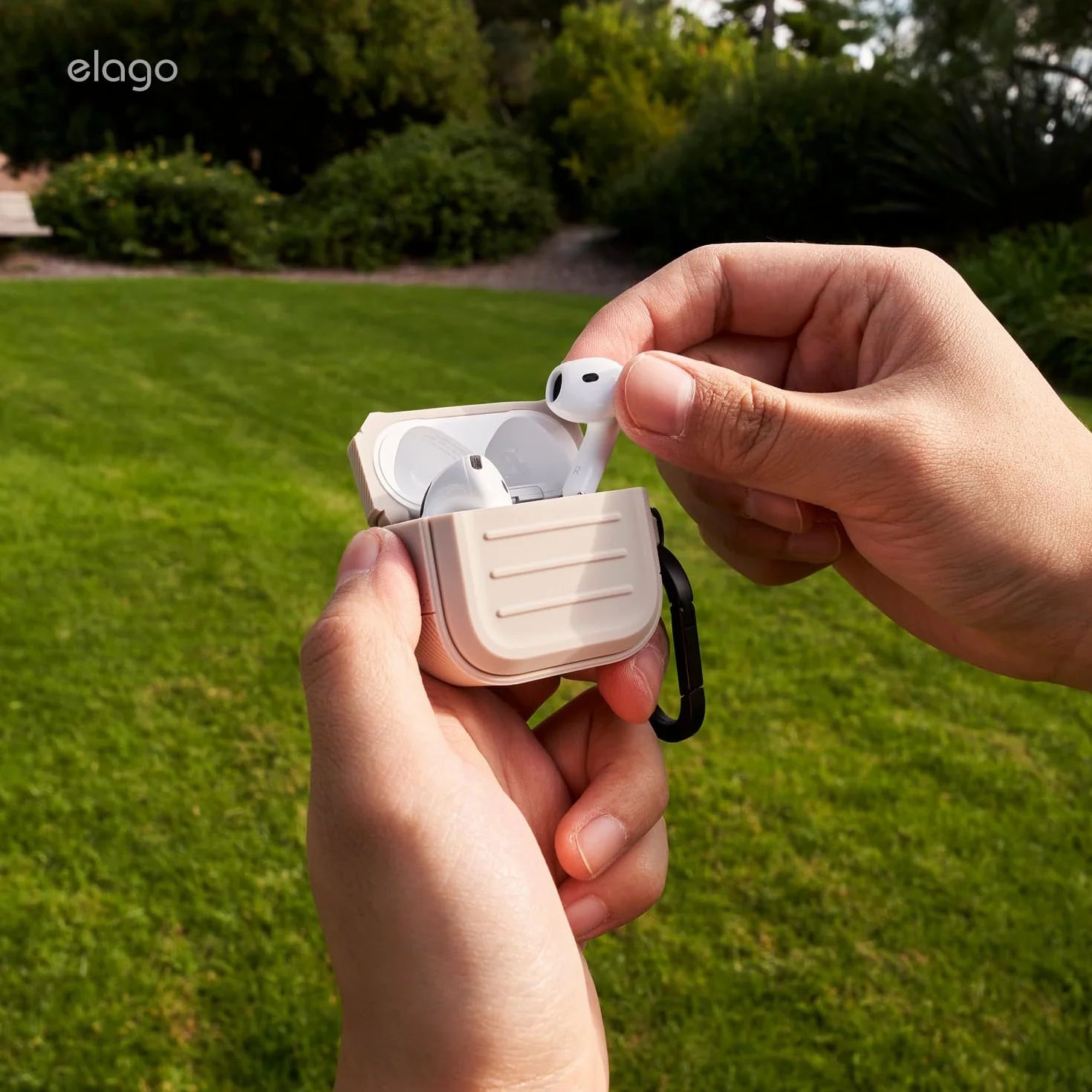 elago Armor Custodia Compatibile con la Custodia AirPods 4 - Compatibile con la Custodia AirPods 4, Moschettone Incluso, Supporta la Ricarica Wireless, Protezione Totale (Pietra)
