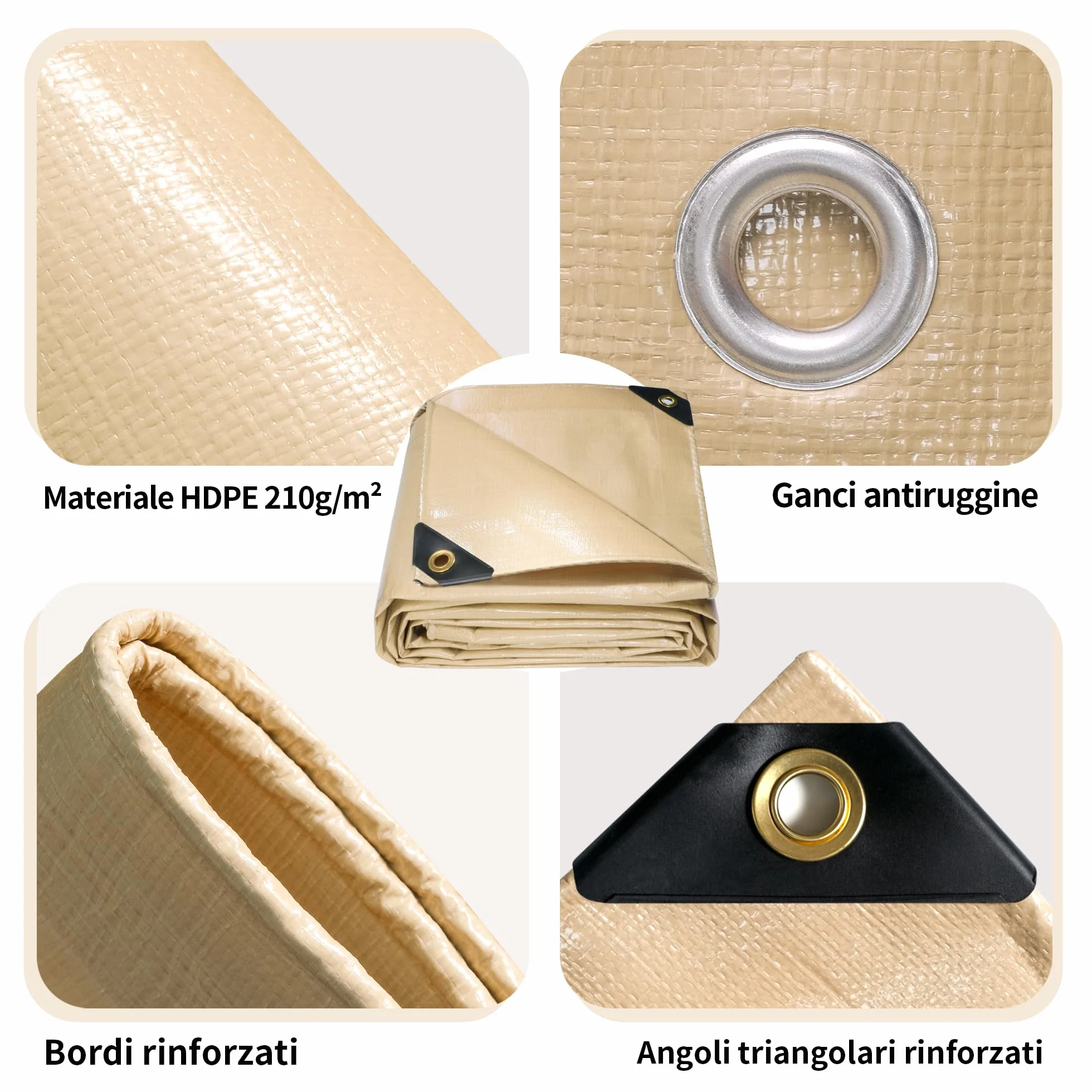 Telo Impermeabile Esterno 210g/m² 4x5m-Telone con Occhielli Rinforzati, Protezione UV, Adatto a Tutte le Stagioni-Ideale per Cantiere Edile, Copertura Legna, Campeggio e Uso All'apertoPiscine