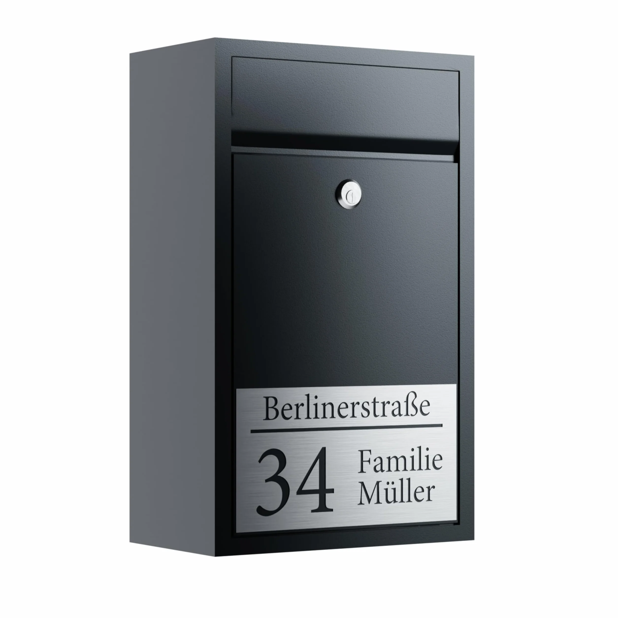 Bl4ckPrint Cassetta delle lettere antracite personalizzabile nome numero civico da parete