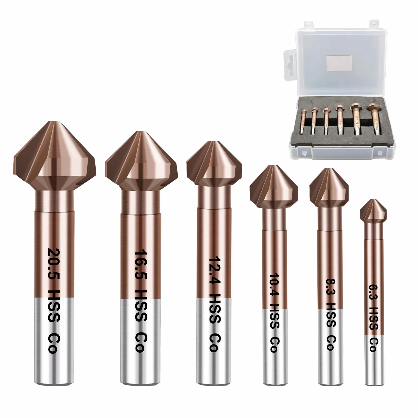 FOCSTOL Set di Punte per Svasatura in Metallo Cobalto 6 pezzi 90° per Acciaio Inox Rame Alluminio Legno Plastica