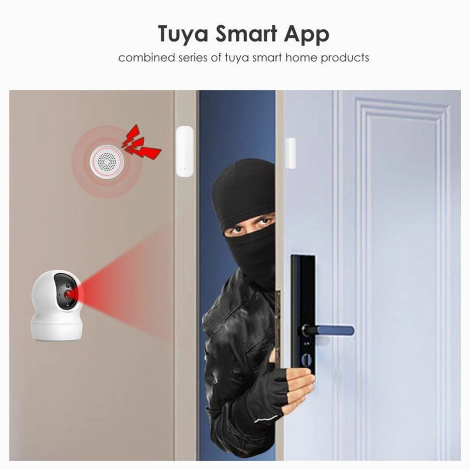 Sistema di Allarme per la Sicurezza Domestica, Rilevatori di allarmi magnetici for Porte con sensore Intelligente for Porte e finestre compatibili con per la casa, Appartamento(WiFi Version)
