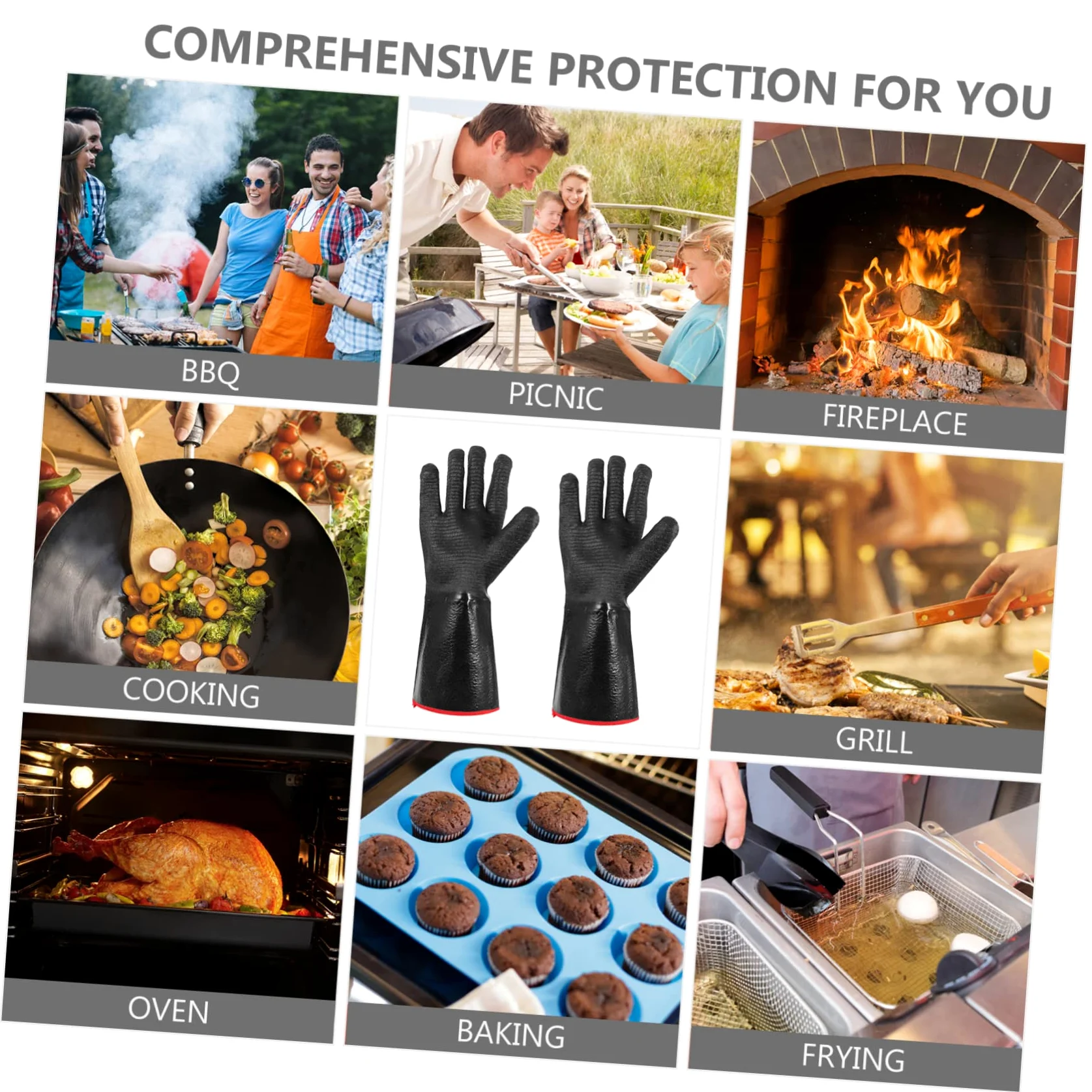 Guanti Protettivi in Neoprene Neri, 1 Paio, Resistenti al Calore | Outdoor Bbq e Stufa, Isolamento Termico Riutilizzabile, Misura Standard per Uso Pratico