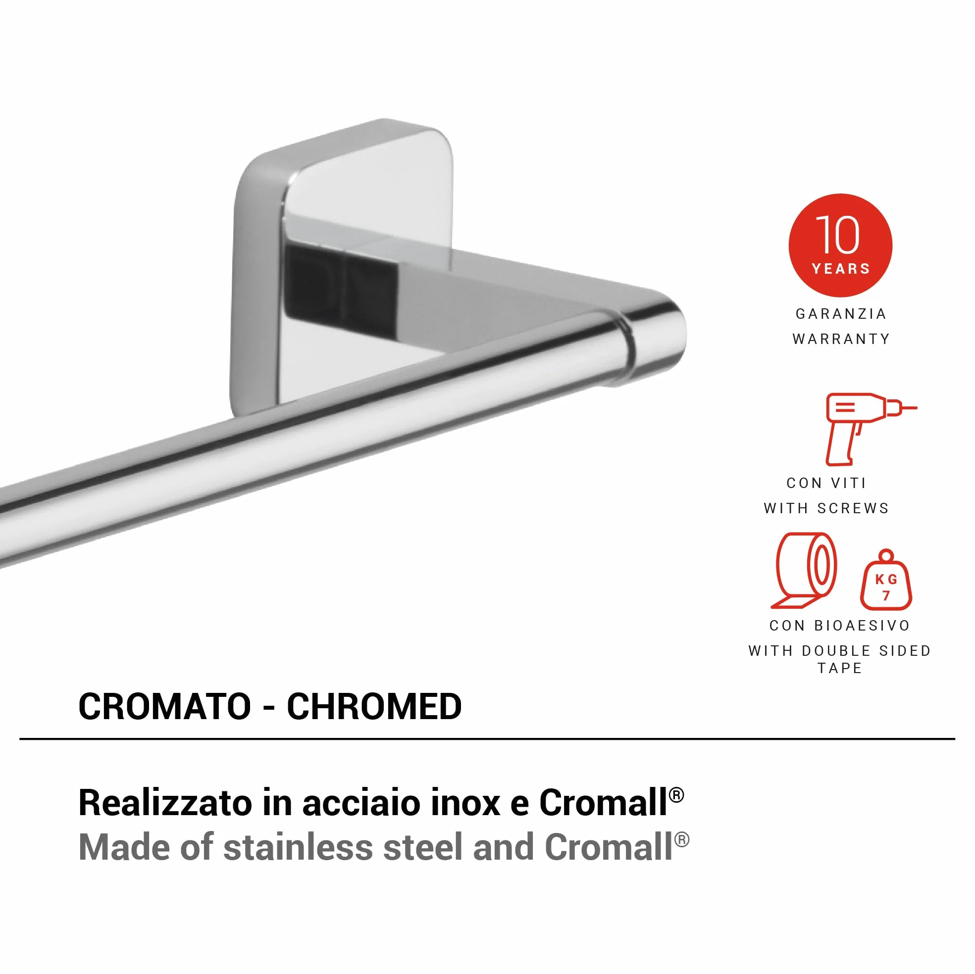 Porta Asciugamani Bagno da Parete 30cm Cromato Acciaio Inox Gedy Tonga