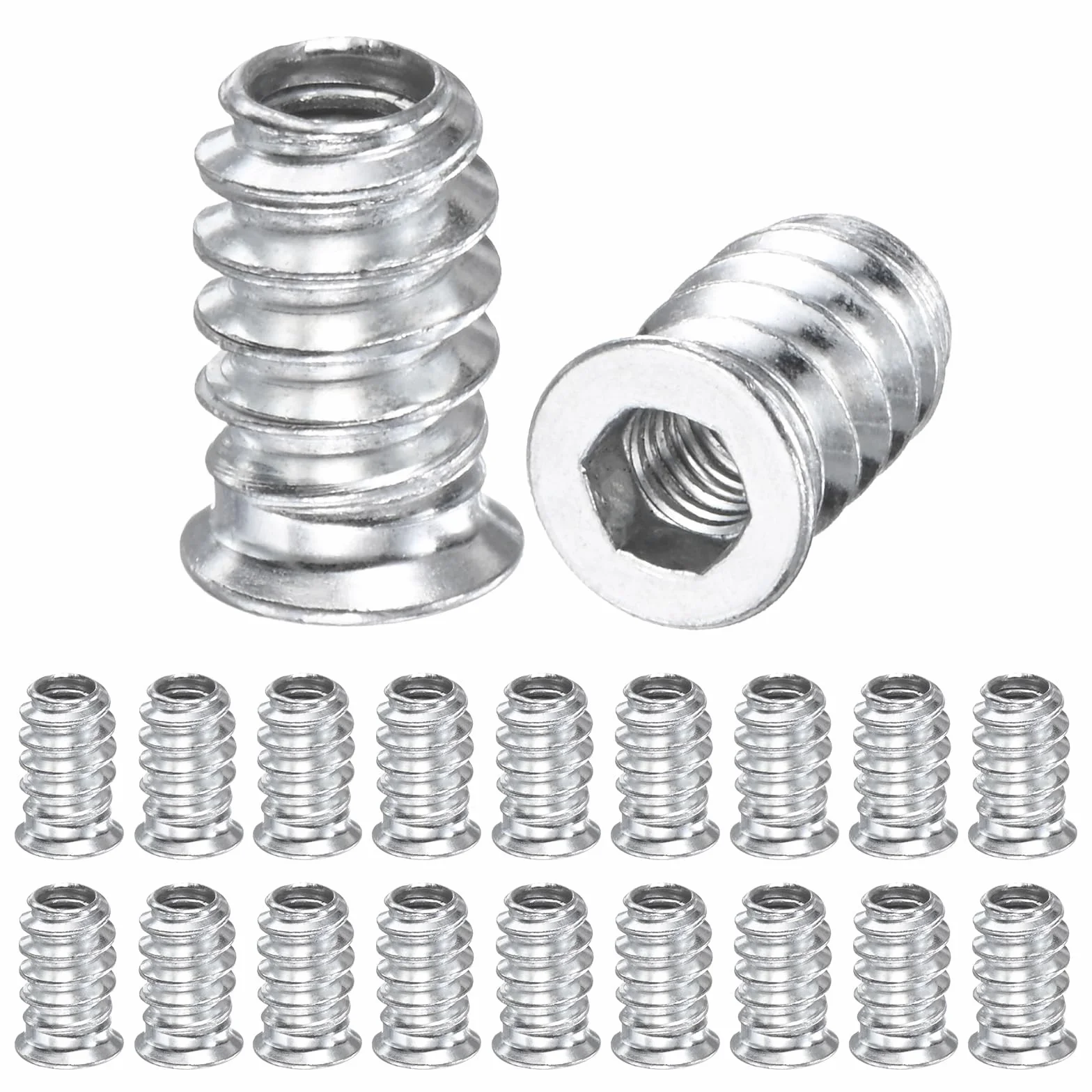20 Pezzi Dado Avvitabile M8×25mm Inserto Filettato per Legno, M8Zincato Esagonale Manicotto Filettato, Compatibile con Viti per Legno e Viti da Legno, Inserti Filettati Avvitabili per Mobili, Argento