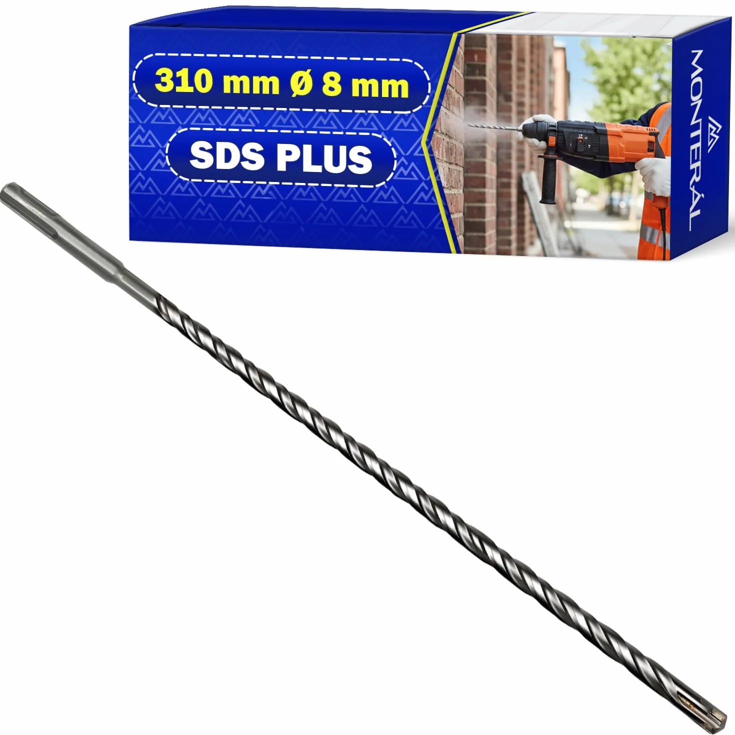 Punta Trapano Muro SDS Plus Ø 8 mm x 310 mm Acciaio Carburo di Tungsteno MONTERAL