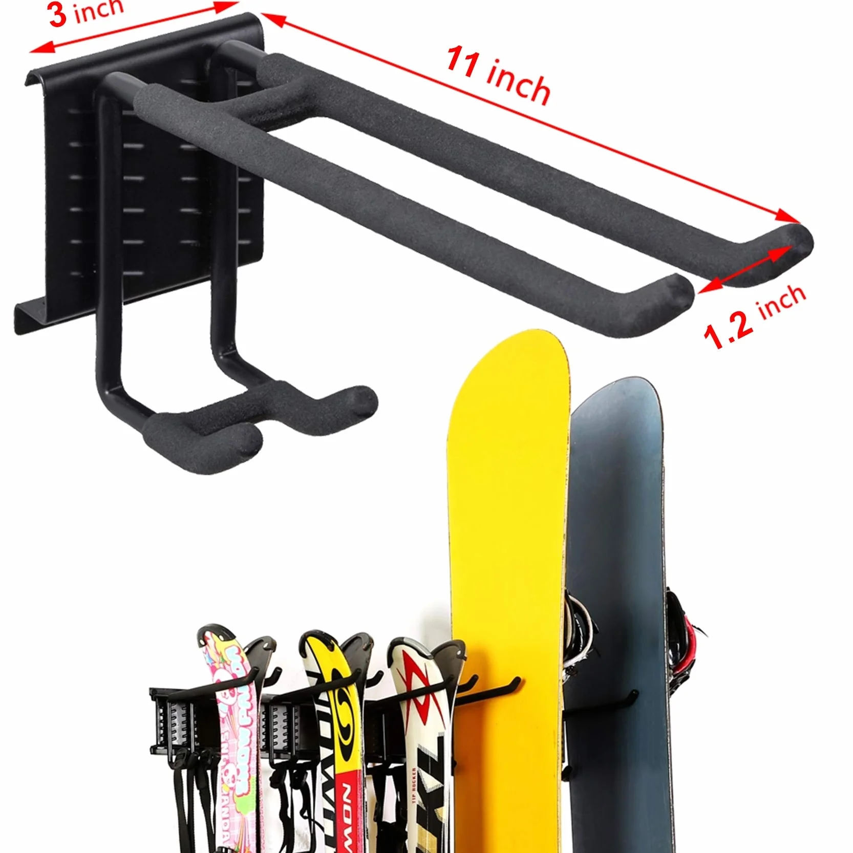 WALMANN Portasci da parete per garage, fino a 10 paia, supporti per sci e snowboard, 136 kg