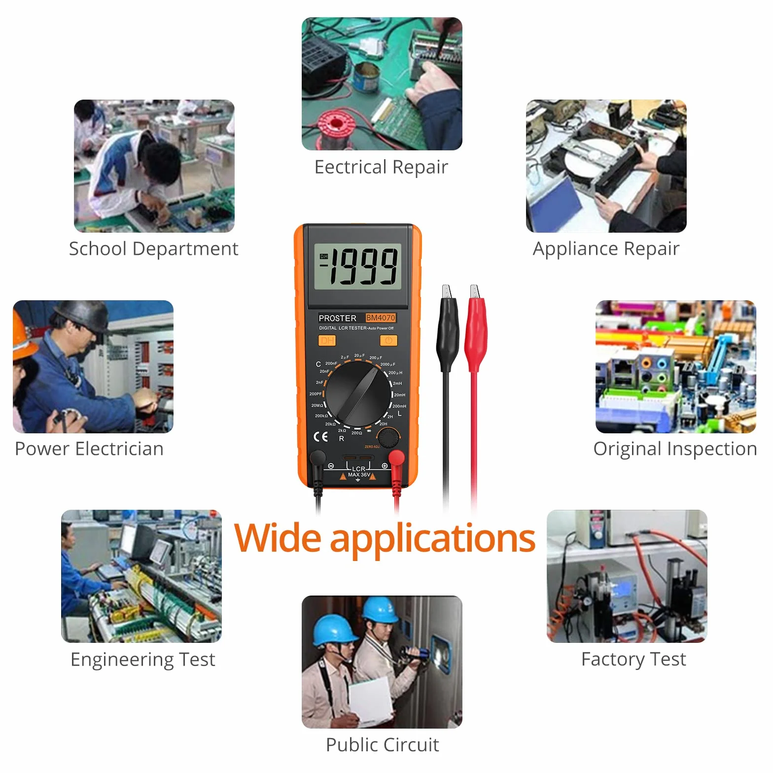 Proster LCR Meter LCD Tester Capacità Induttanza Resistenza Misuratore di Autoscarica con Display di Sovraoscillazione - Arancione